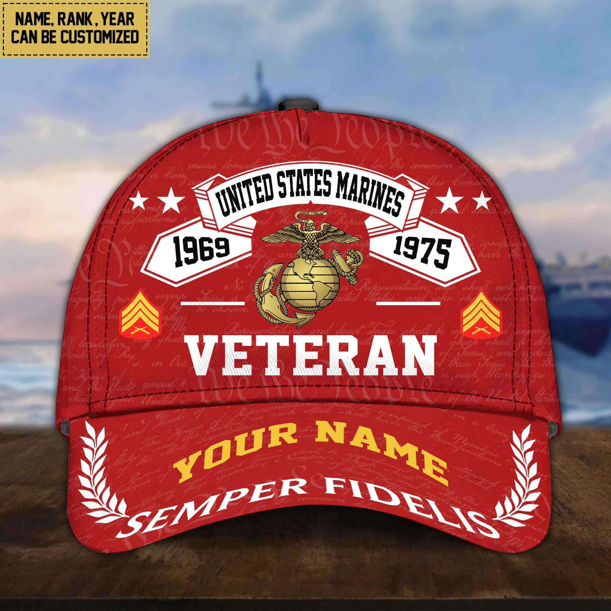 Personalized USMC Hat – Custom Name, Rank, Gift For US Marine Veteran – Cap VPVC002103