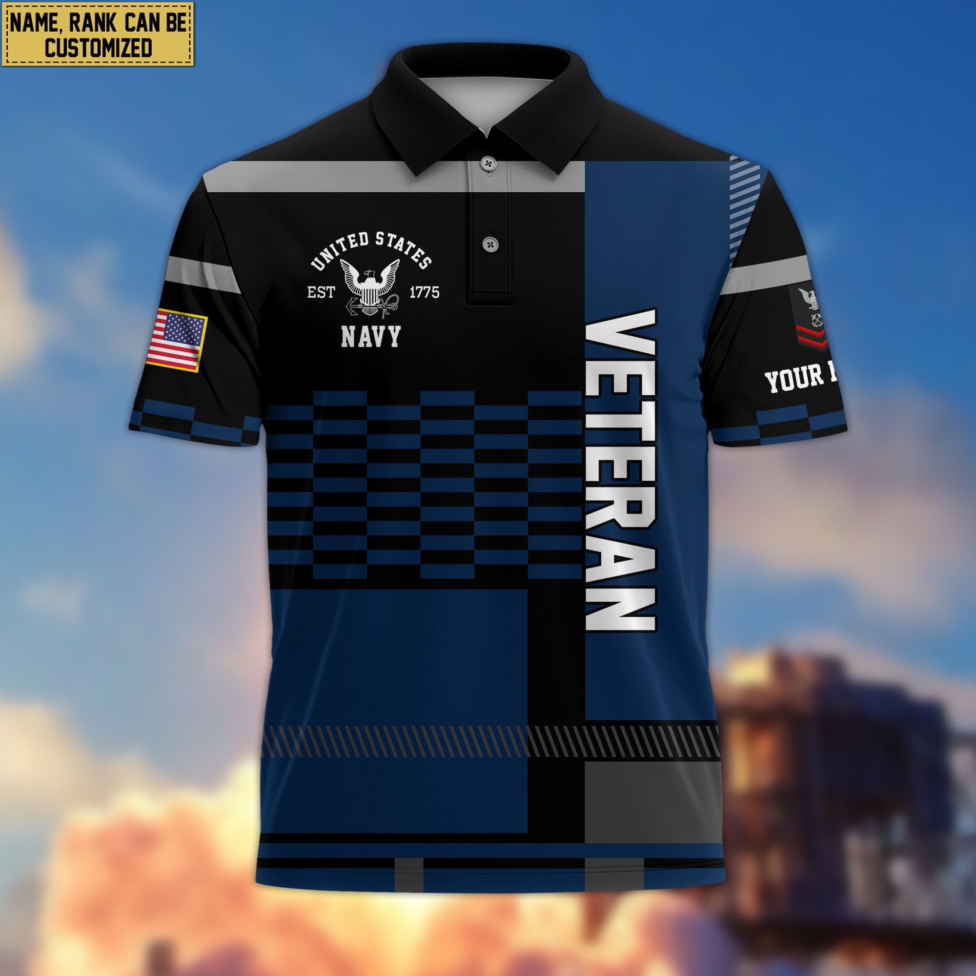 Premium Custom Name, Rank US Navy Polo Shirt, Gift for Navy Veteran VPVC201002