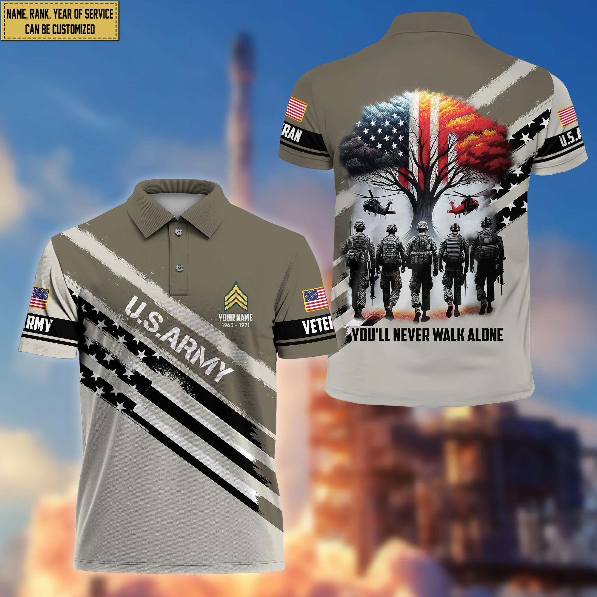 Premium Custom Name, Rank US Army Polo Shirt, Gift for Army Veteran VPVC201201