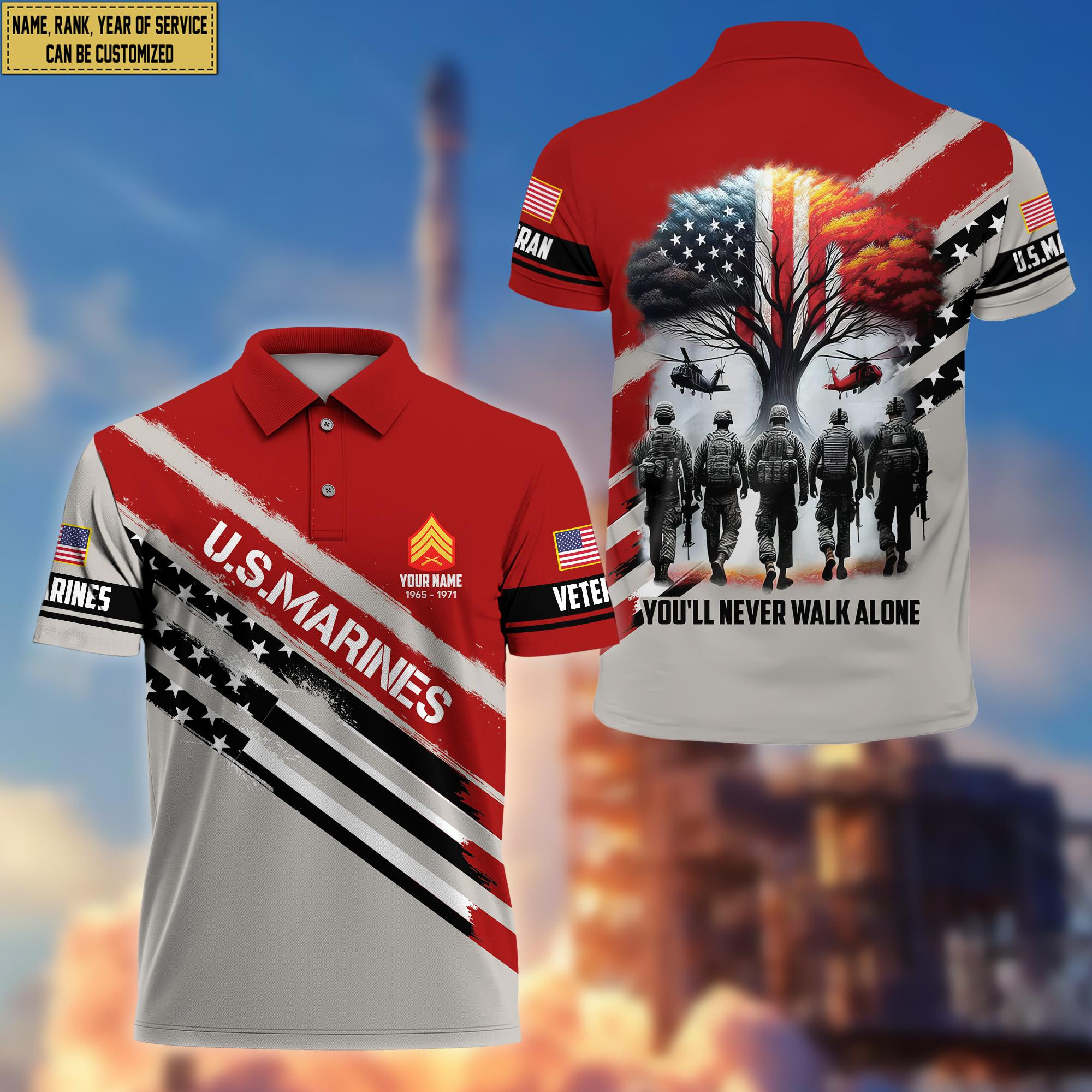Premium Custom Name, Rank USMC Polo Shirt, Gift for Marine Veteran VPVC201203