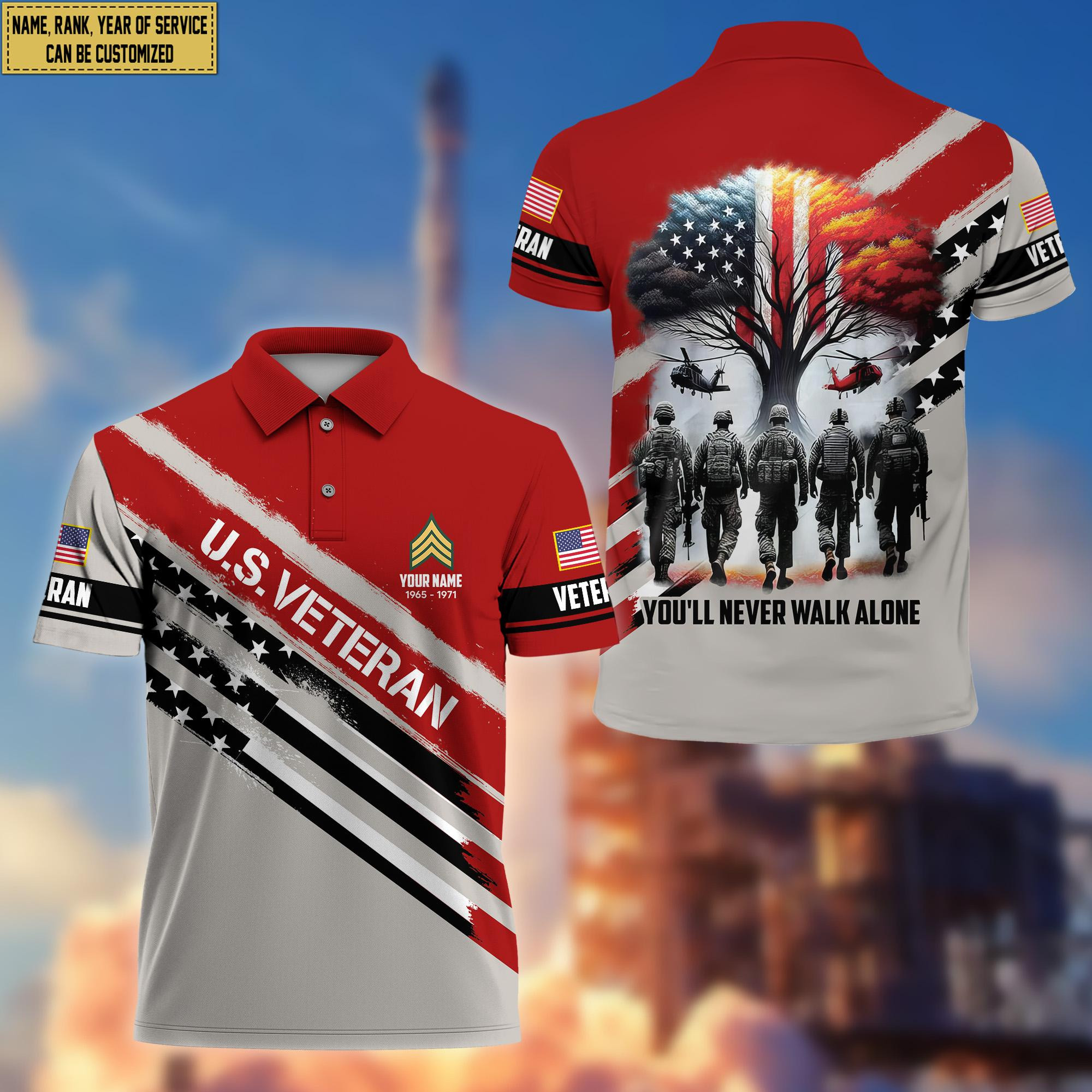 Premium Custom Name, Rank US Veteran Polo Shirt, Gift for US Veteran VPVC201207