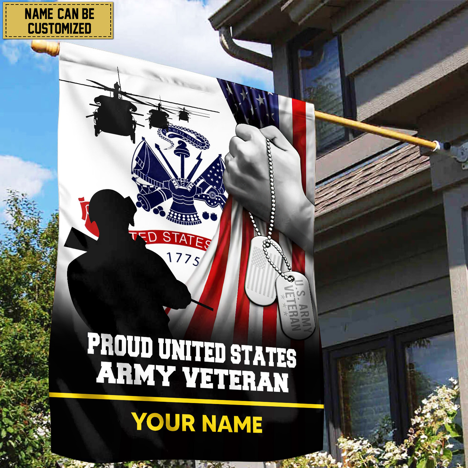 Premium US Army Veteran Custom Name American Flag, Gift For Army Veteran Garden Flag – House Flag VPVC103501