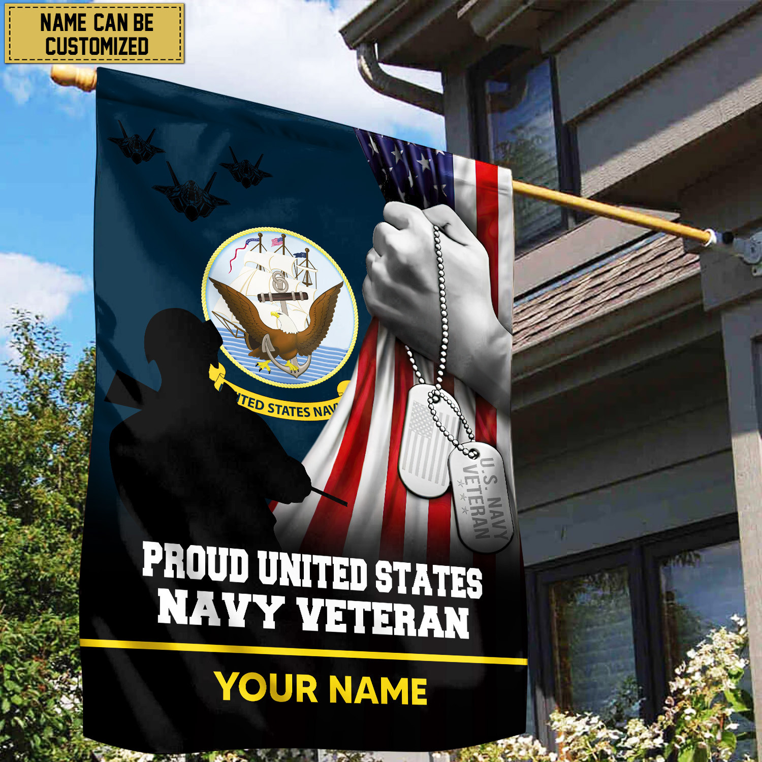 Premium US Navy Veteran Custom Name American Flag, Gift For Navy Veteran Garden Flag – House Flag VPVC103502