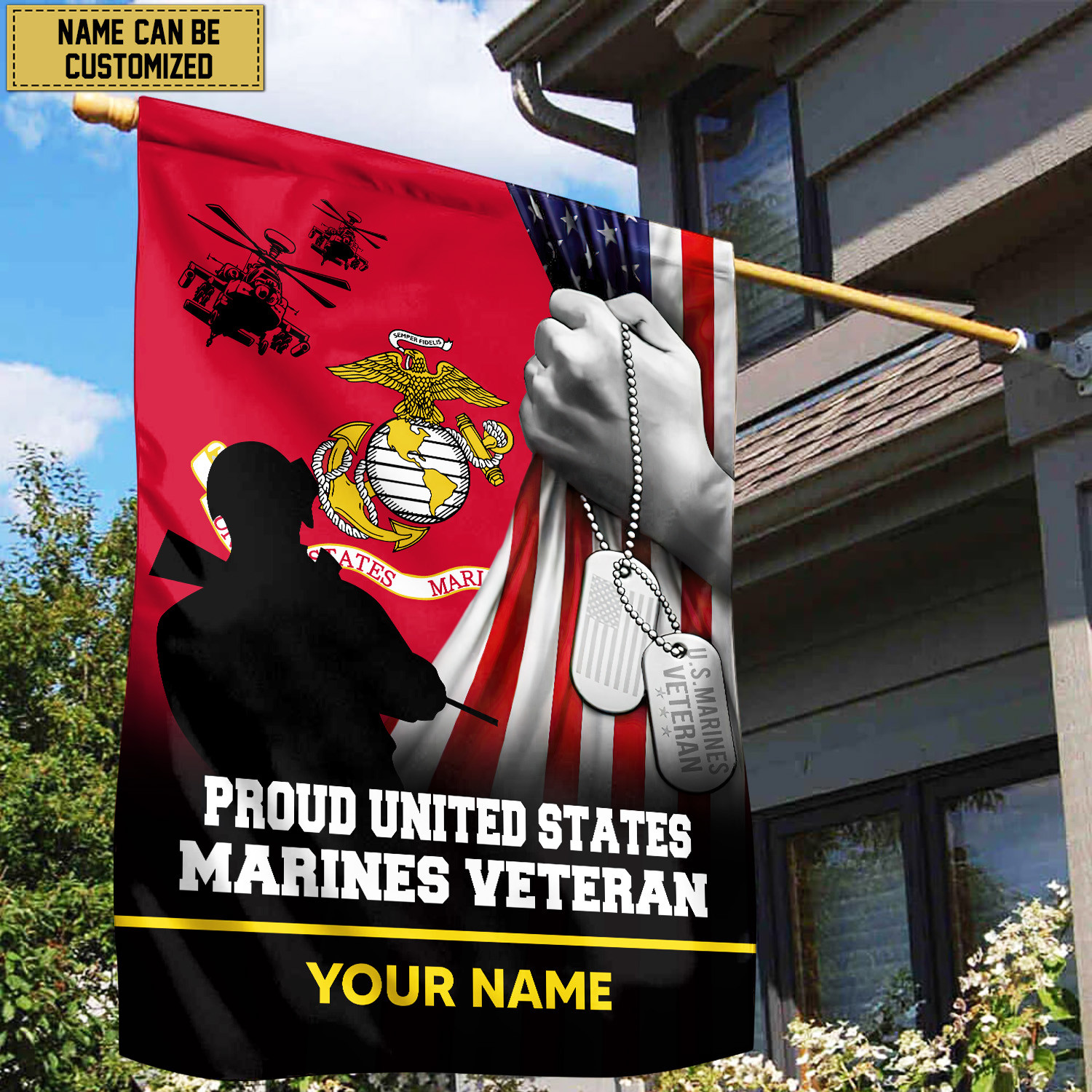 Premium USMC Veteran Custom Name American Flag, Gift For Marine Veteran Garden Flag – House Flag VPVC103503