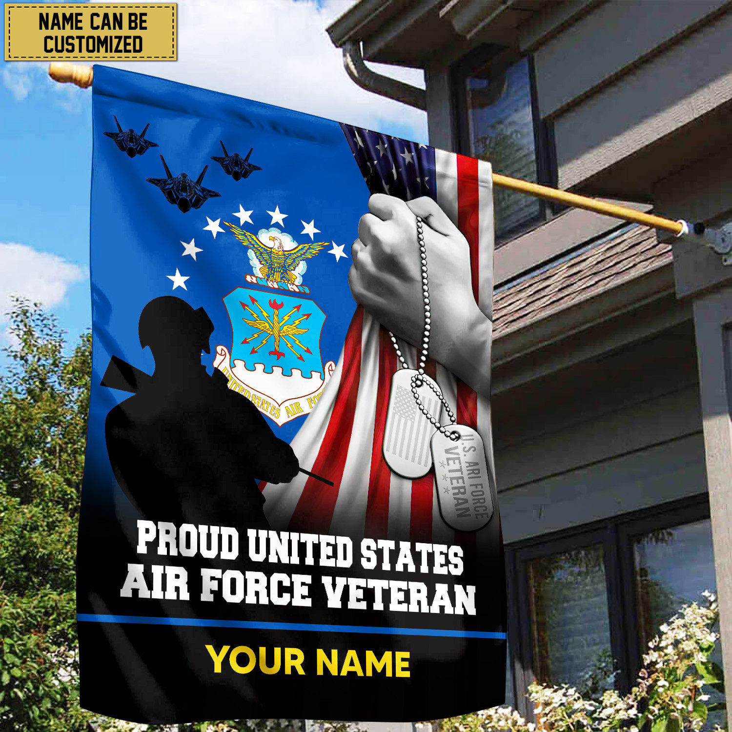 Premium USAF Veteran Custom Name American Flag, Gift For Air Force Veteran Garden Flag – House Flag VPVC103504