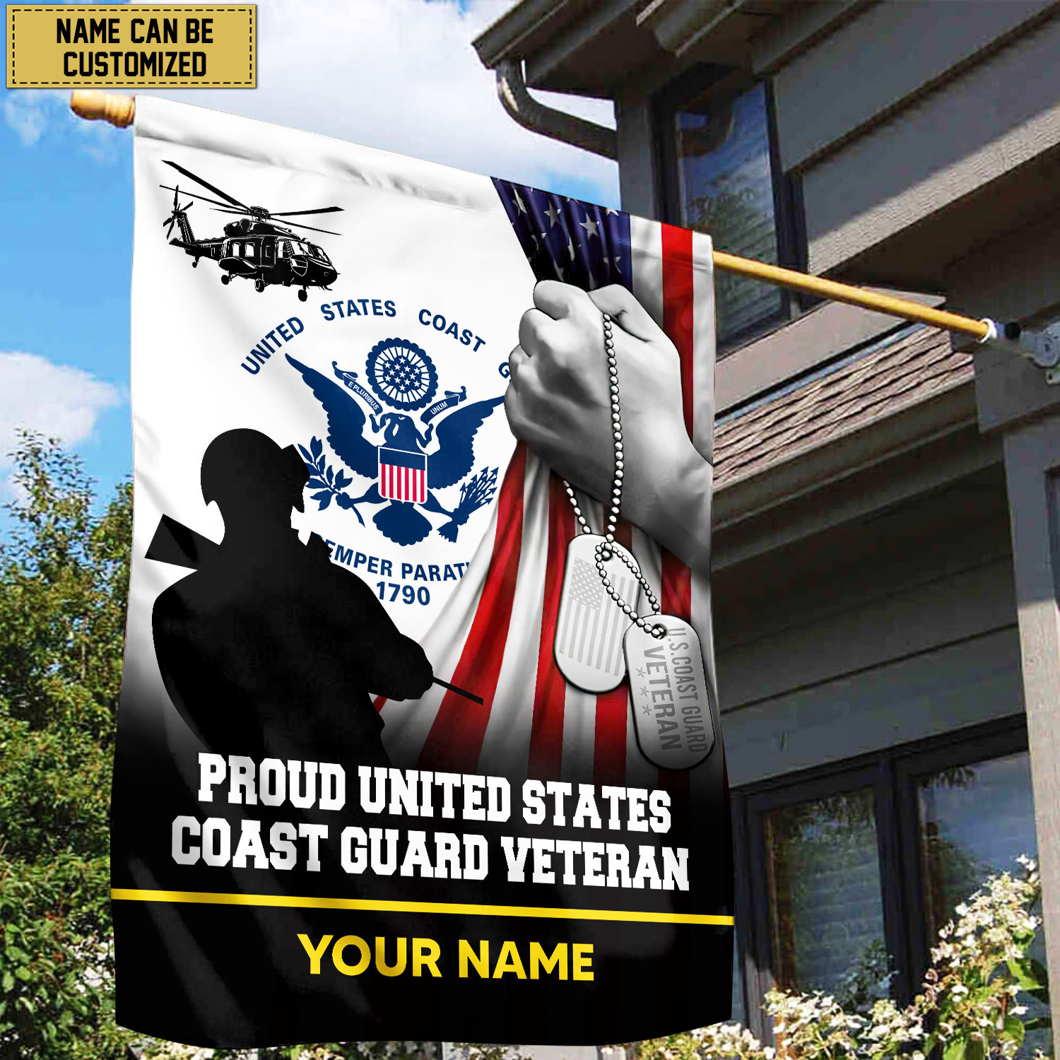 Premium USCG Veteran Custom Name American Flag, Gift For Coast Guard Veteran Garden Flag – House Flag VPVC103505