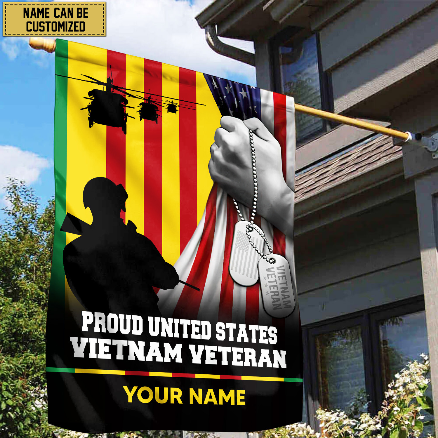 Premium Vietnam Veteran Custom Name American Flag, Gift For Vietnam Veteran Garden Flag – House Flag VPVC103506