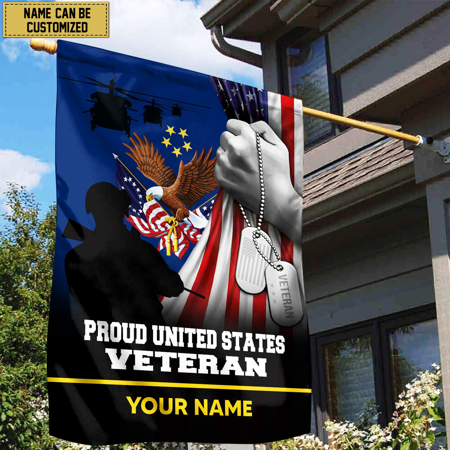 Premium US Veteran Custom Name American Flag, Gift For US Veteran Garden Flag – House Flag VPVC103507