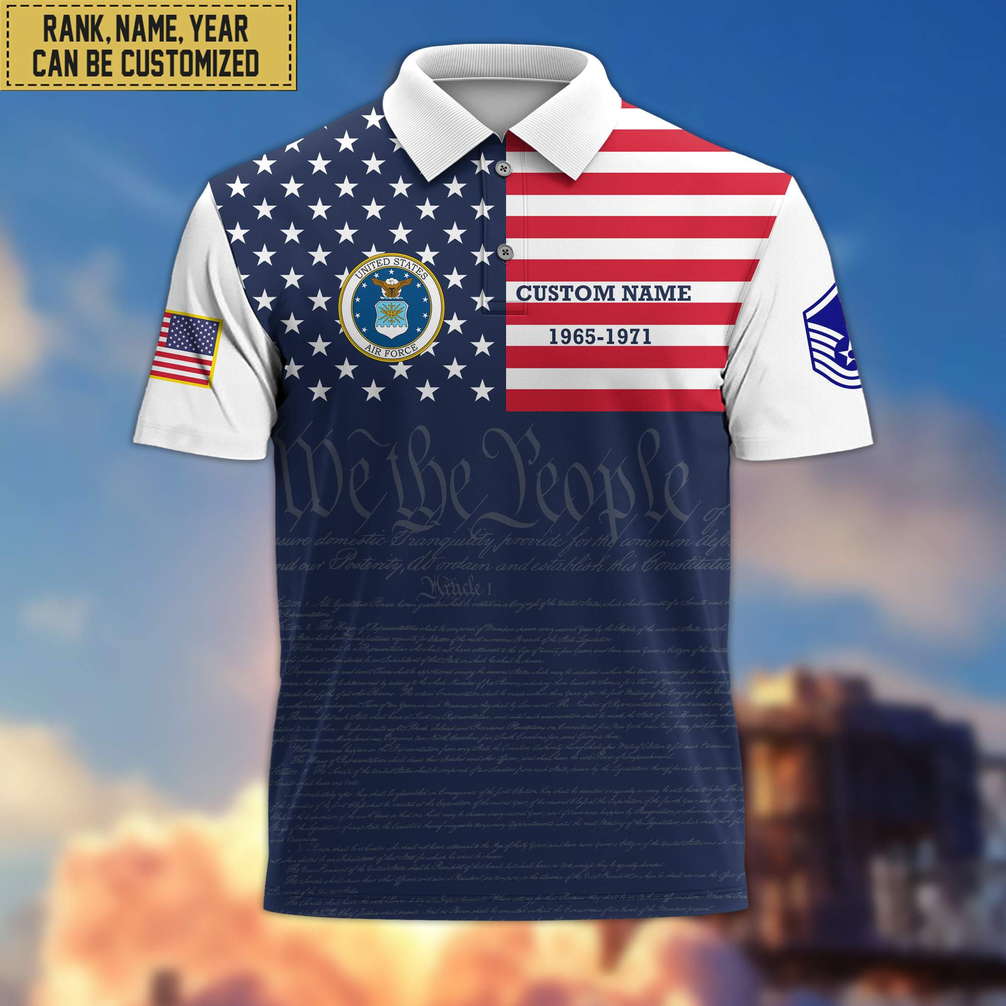 USAF Polo Shirt, Custom Name, Rank, Gift for Air Force Veteran, Veterans Day, Father’s Day VPVC201504