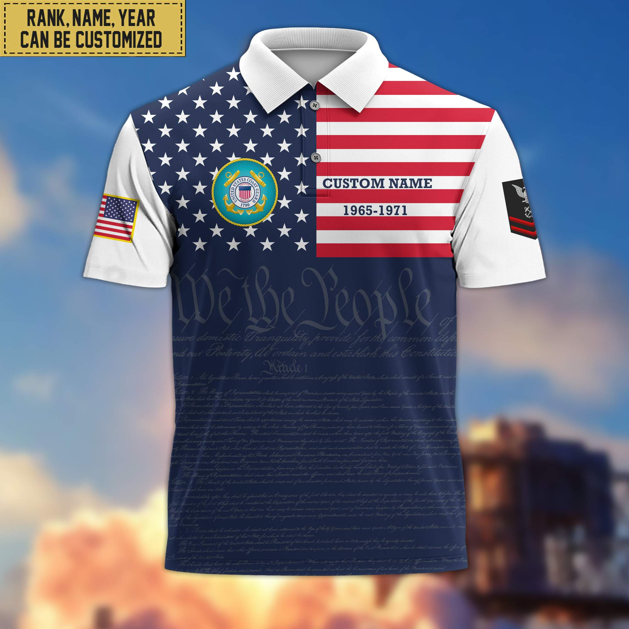 USCG Polo Shirt, Custom Name, Rank, Gift for Coast Guard Veteran, Veterans Day, Father’s Day VPVC201505