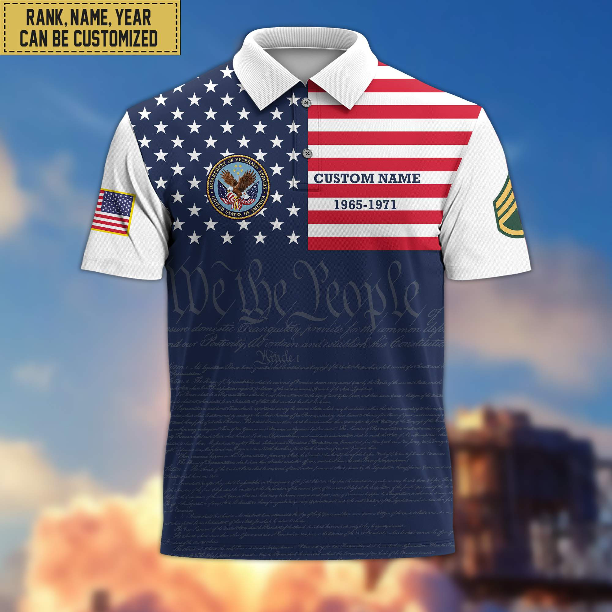 US Veteran Polo Shirt, Custom Name, Rank, Gift for US Veteran, Veterans Day, Father’s Day VPVC201507