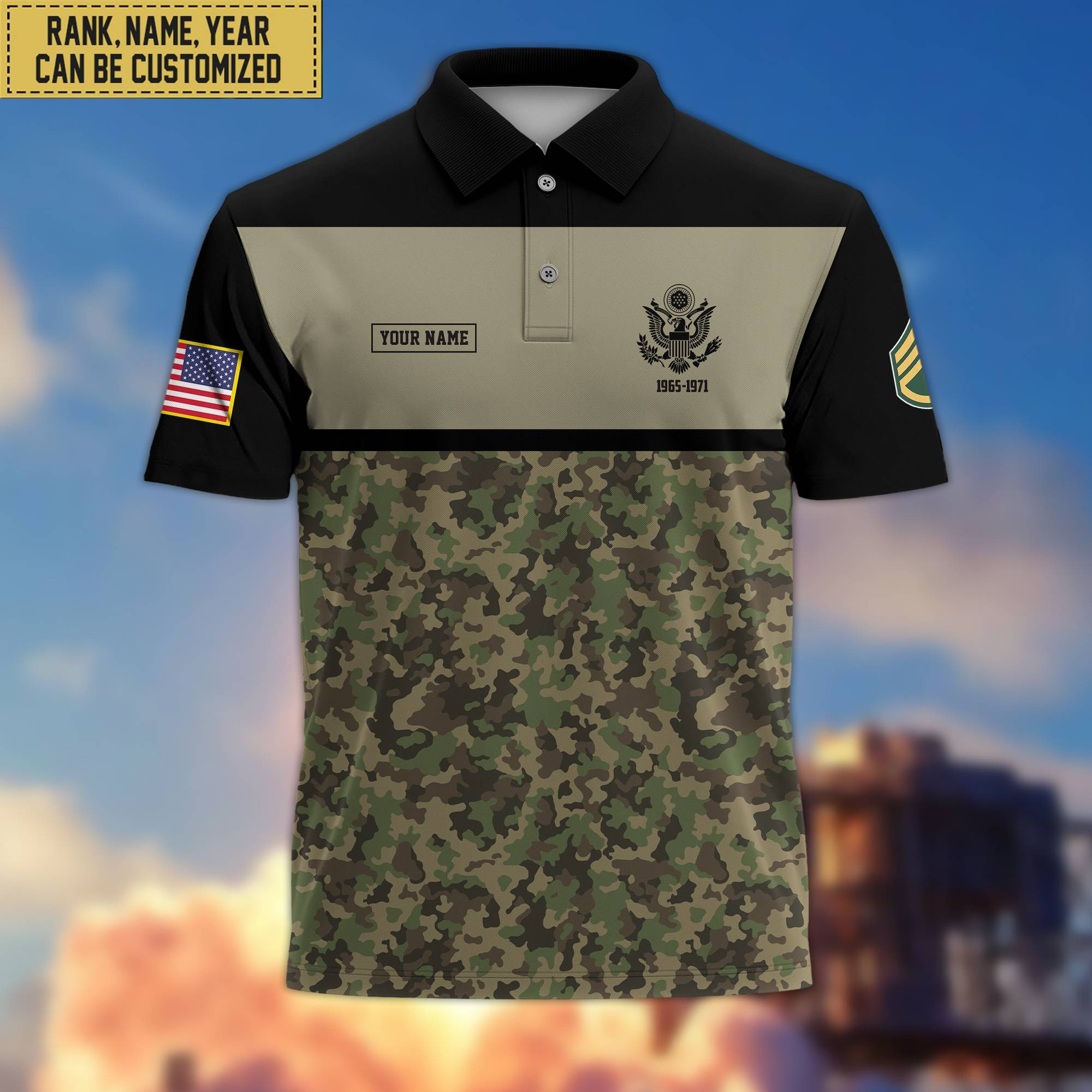 Unique Custom US Army Polo Shirt, Custom Name, Rank, Gift for Army Veteran, Veterans Day, Father’s Day VPVC201601
