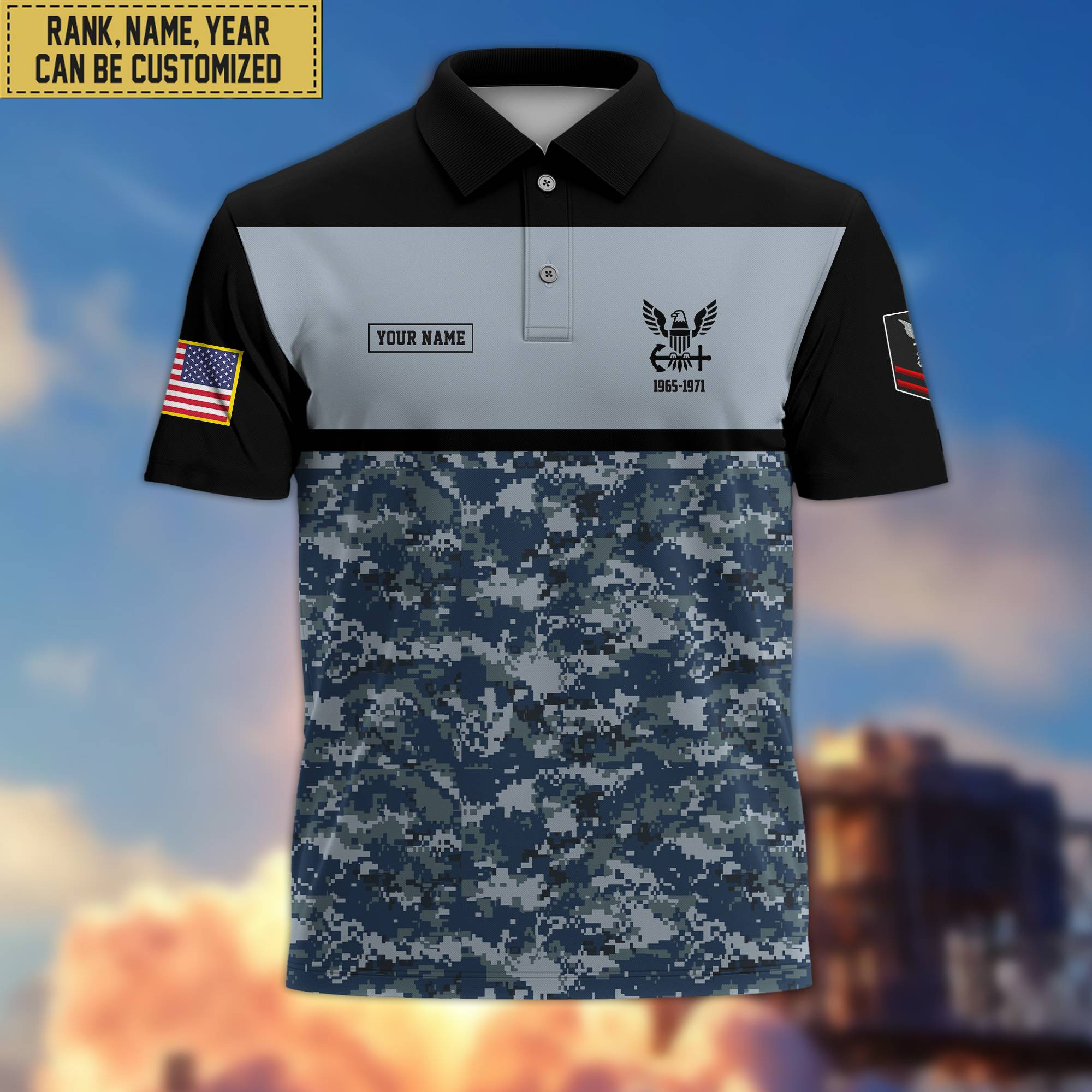 Unique Custom US Navy Polo Shirt, Custom Name, Rank, Gift for Navy Veteran, Veterans Day, Father’s Day VPVC201602