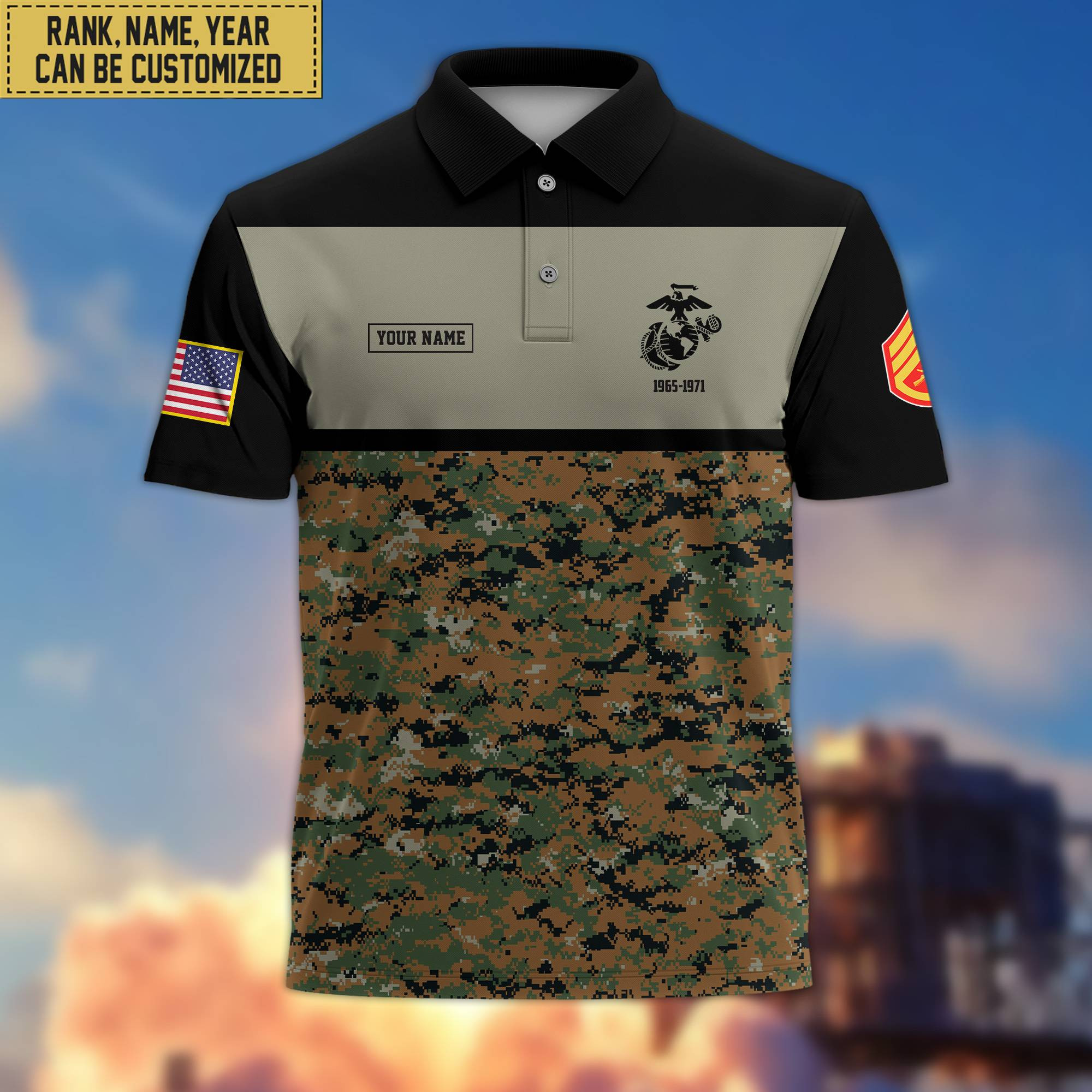 Unique Custom USMC Polo Shirt, Custom Name, Rank, Gift for Marine Veteran, Veterans Day, Father’s Day VPVC201603