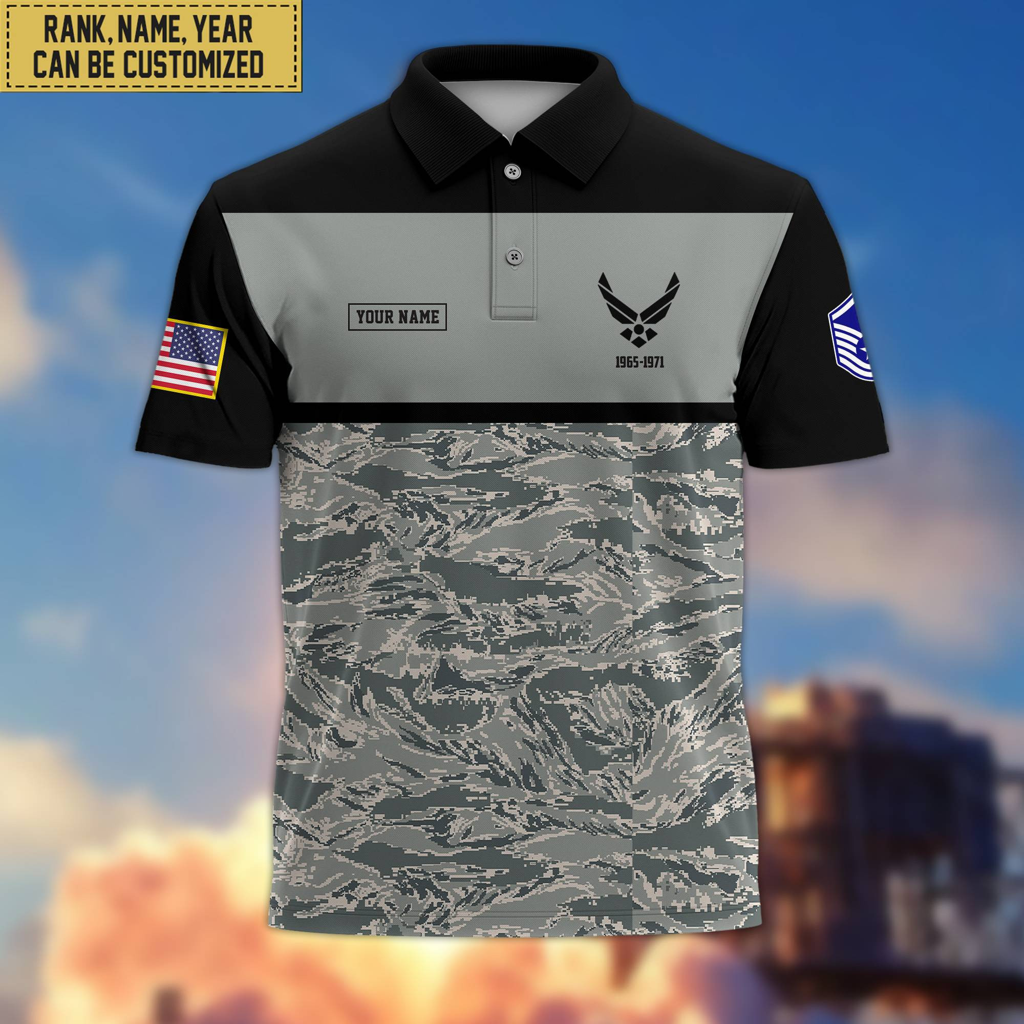 Unique Custom USAF Polo Shirt, Custom Name, Rank, Gift for Air Force Veteran, Veterans Day, Father’s Day VPVC201604