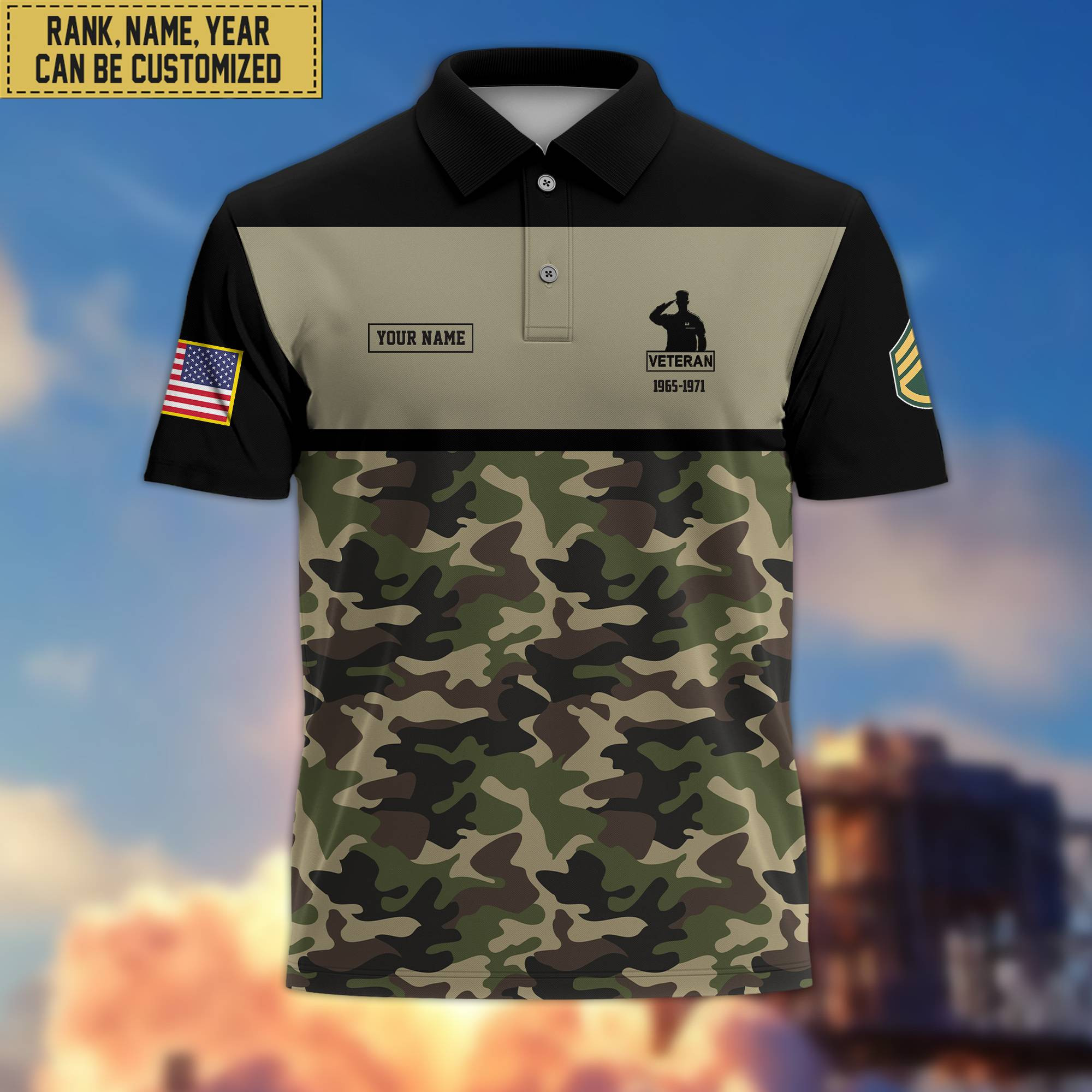 Unique Custom US Veteran Polo Shirt, Custom Name, Rank, Gift for US Veteran, Veterans Day, Father’s Day VPVC201607