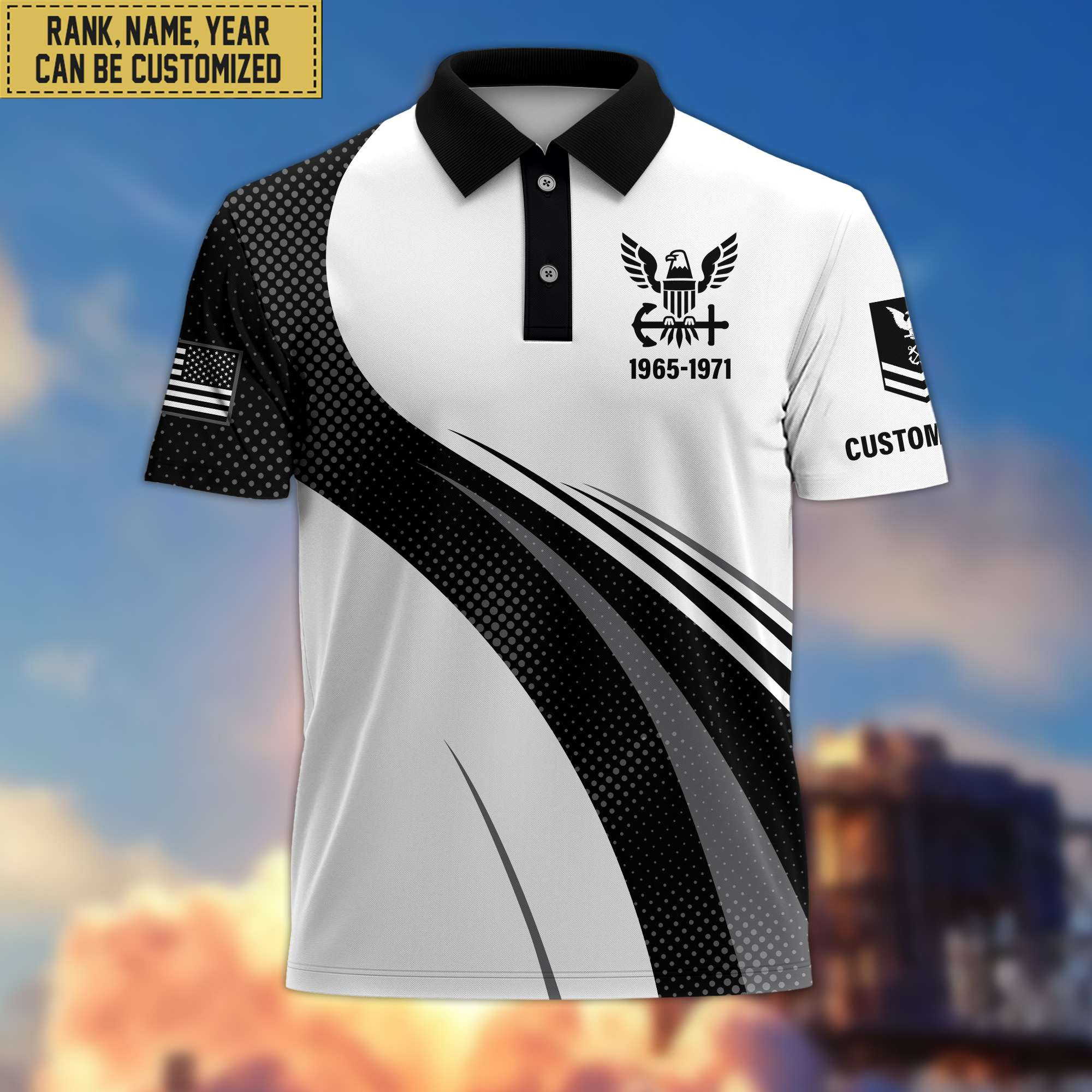Unique Custom US Navy Polo Shirt, Custom Name, Rank, Gift for Navy Veteran, Veterans Day, Father’s Day VPVC201702