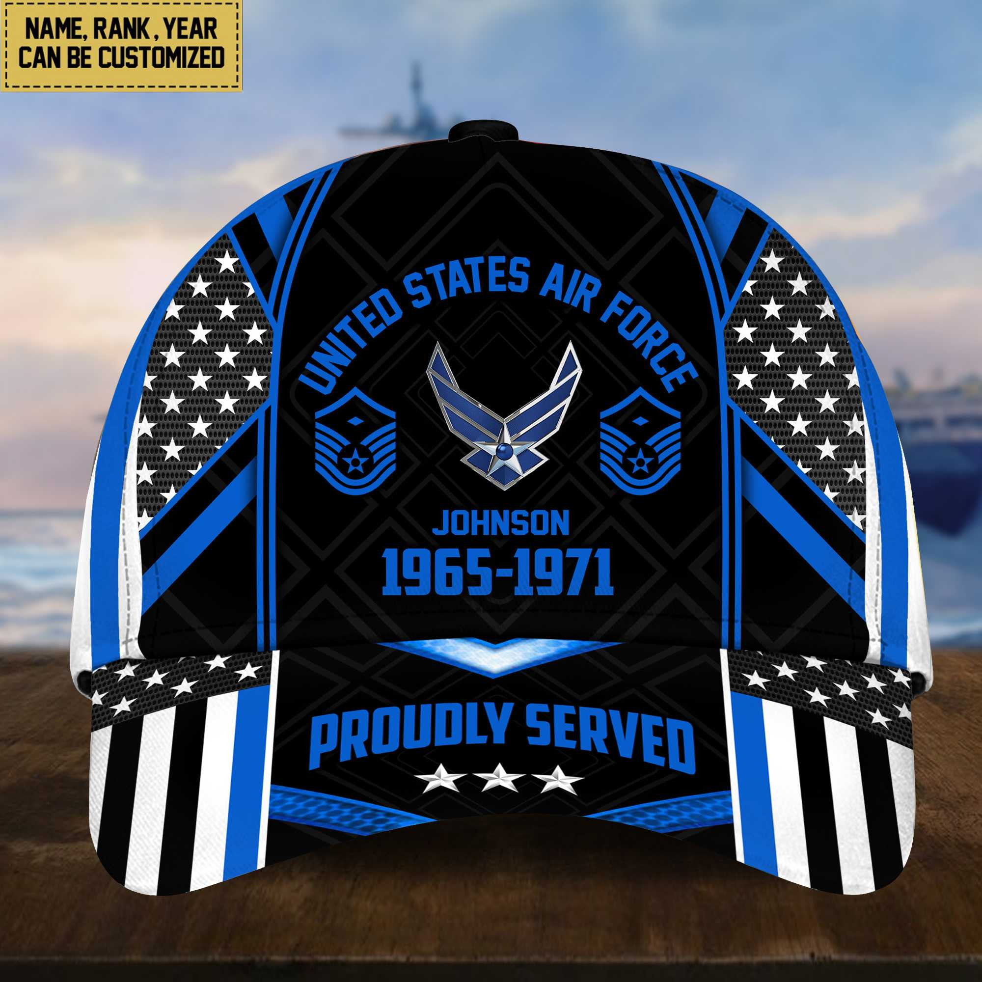Premium USAF Cap, Hat For Air Force Veteran, Custom Name, Rank VPVC002304