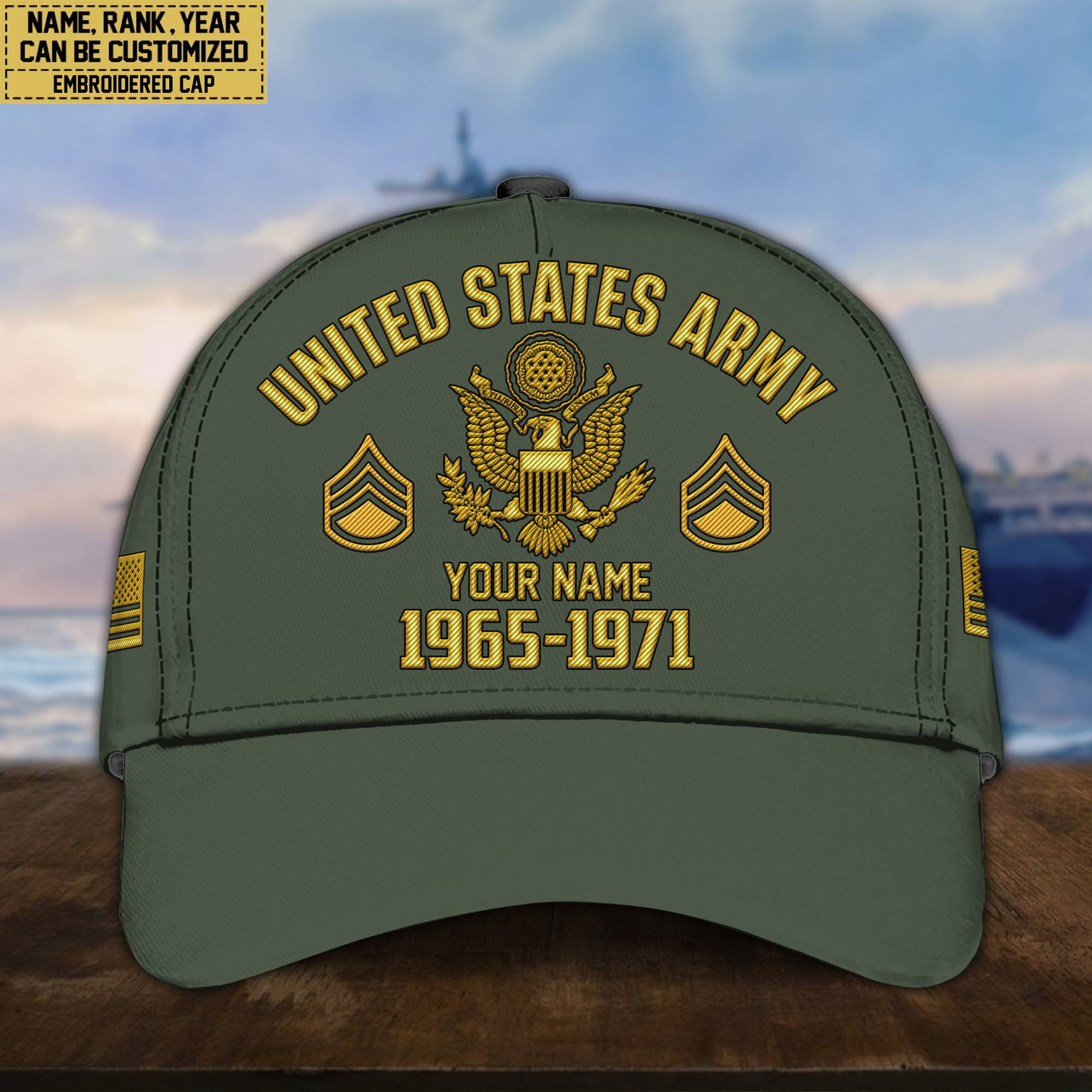 Custom Name, Rank, US Army Embroidered Cap, Hat for Army Veteran, Gifts for Father’s Day, Veterans Day VPVC300301