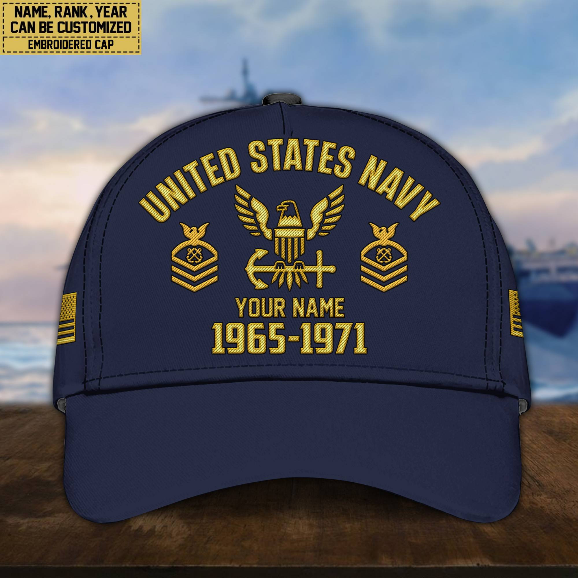 Custom Name, Rank, US Navy Embroidered Cap, Hat for Navy Veteran, Gifts for Father’s Day, Veterans Day VPVC300302