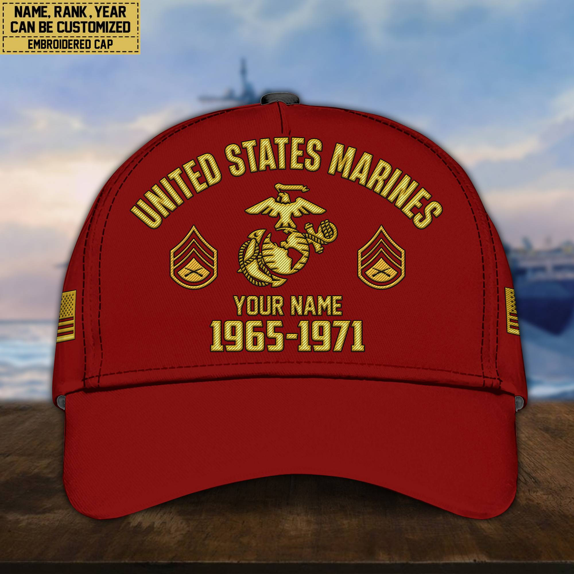 Custom Name, Rank, USMC Embroidered Cap, Hat for Marine Veteran, Gifts for Father’s Day, Veterans Day VPVC300303