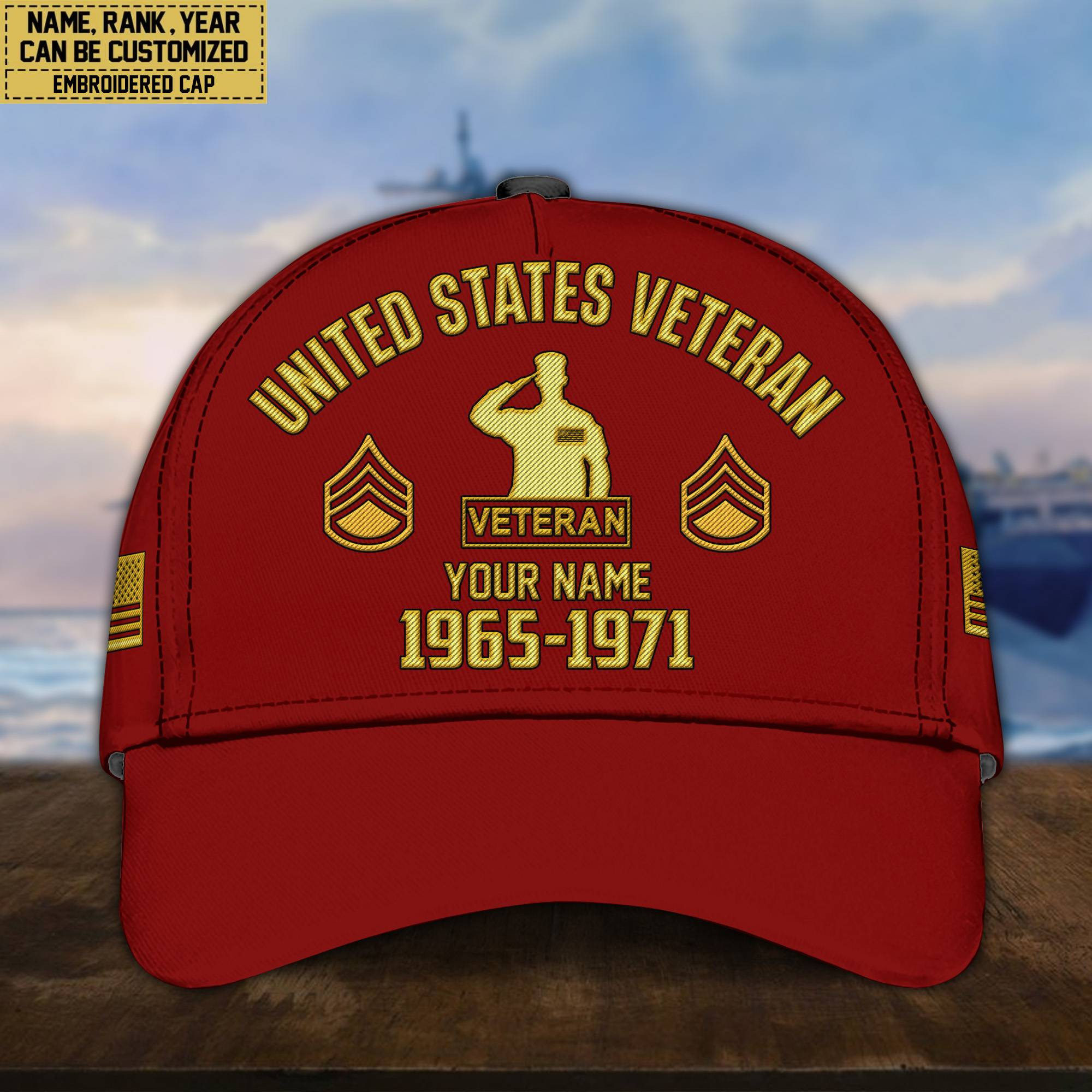 Custom Name, Rank, US Veteran Embroidered Cap, Hat for US Veteran, Gifts for Father’s Day, Veterans Day VPVC300307