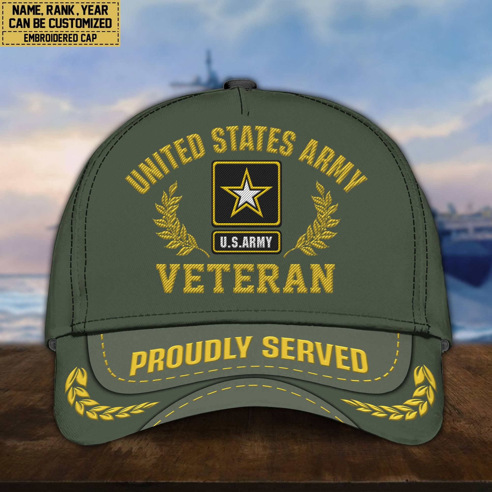 Premium Custom Name, Rank, US Army Embroidered Cap, Hat for Army Veteran, Gifts for Father’s Day, Veterans Day VPVC300401