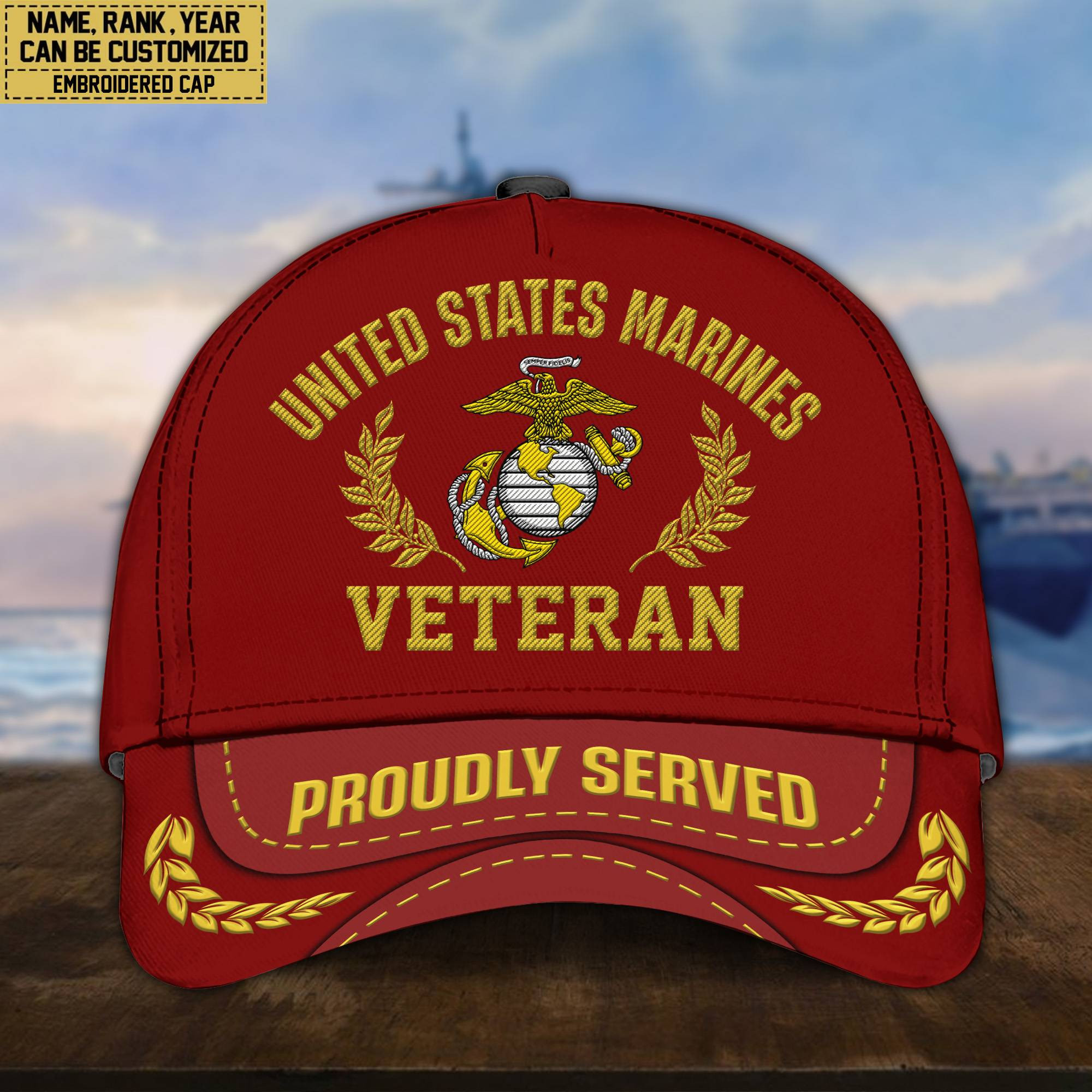 Premium Custom Name, Rank, USMC Embroidered Cap, Hat for Marine Veteran, Gifts for Father’s Day, Veterans Day VPVC300403