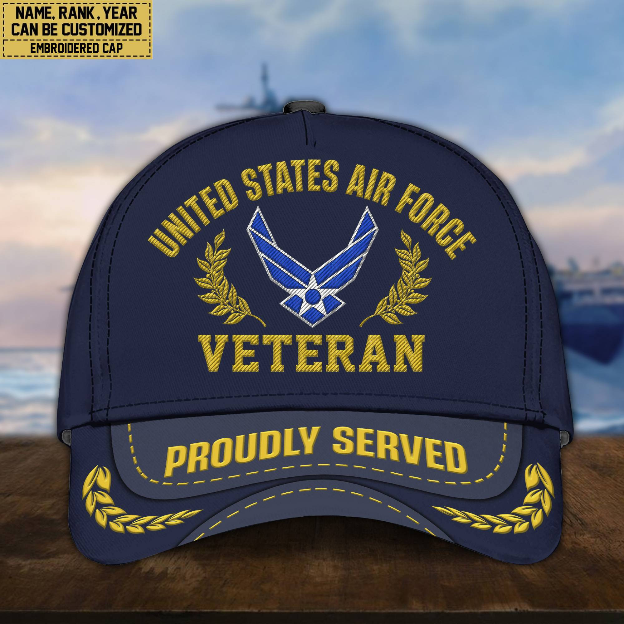 Premium Custom Name, Rank, USAF Embroidered Cap, Hat for Air Force Veteran, Gifts for Father’s Day, Veterans Day VPVC300404