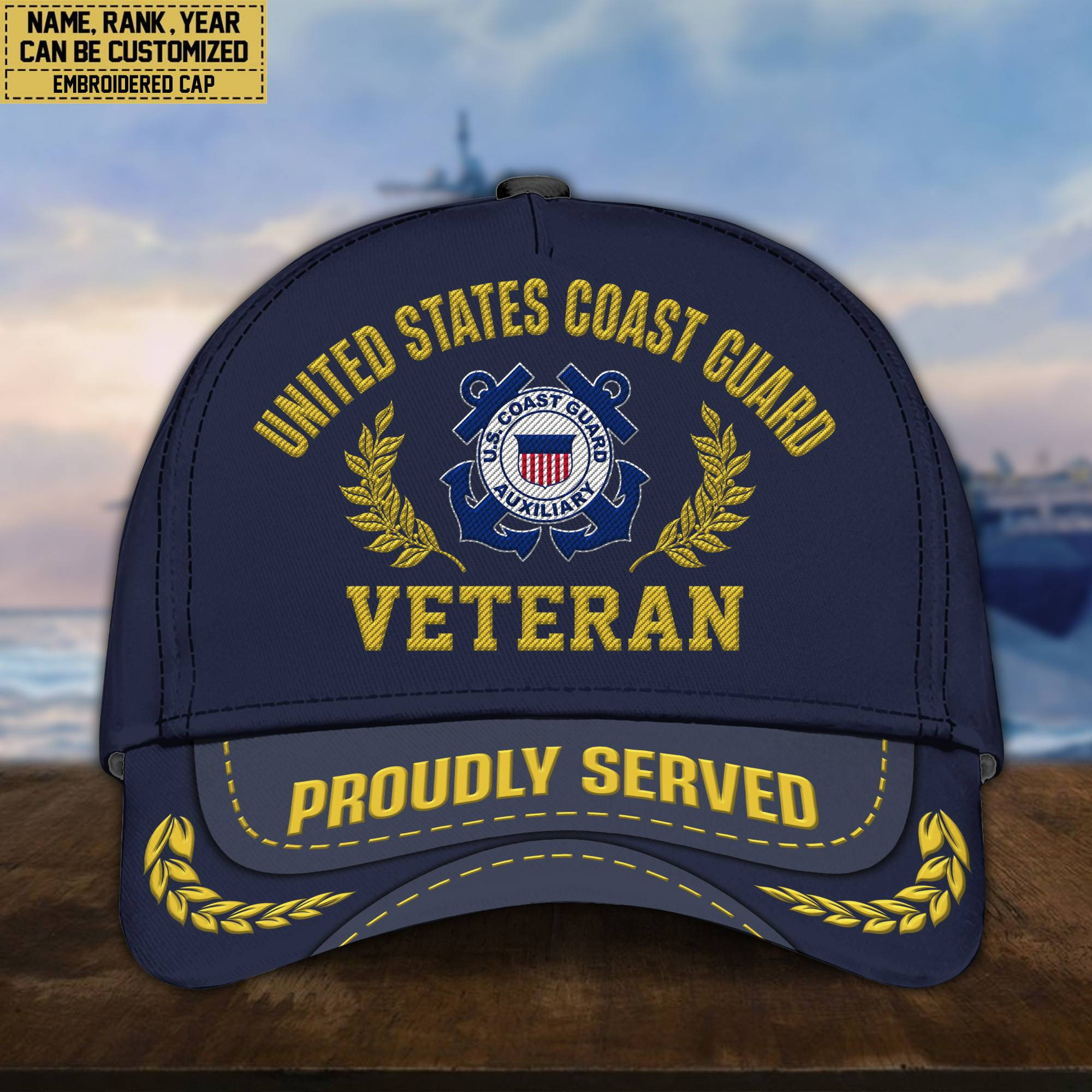 Premium Custom Name, Rank, USCG Embroidered Cap, Hat for Coast Guard Veteran, Gifts for Father’s Day, Veterans Day VPVC300405