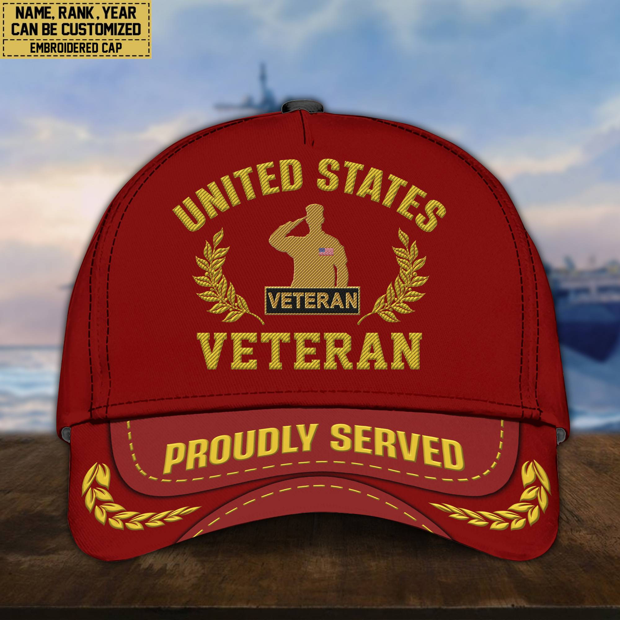 Premium Custom Name, Rank, US Veteran Embroidered Cap, Hat for US Veteran, Gifts for Father’s Day, Veterans Day VPVC300407