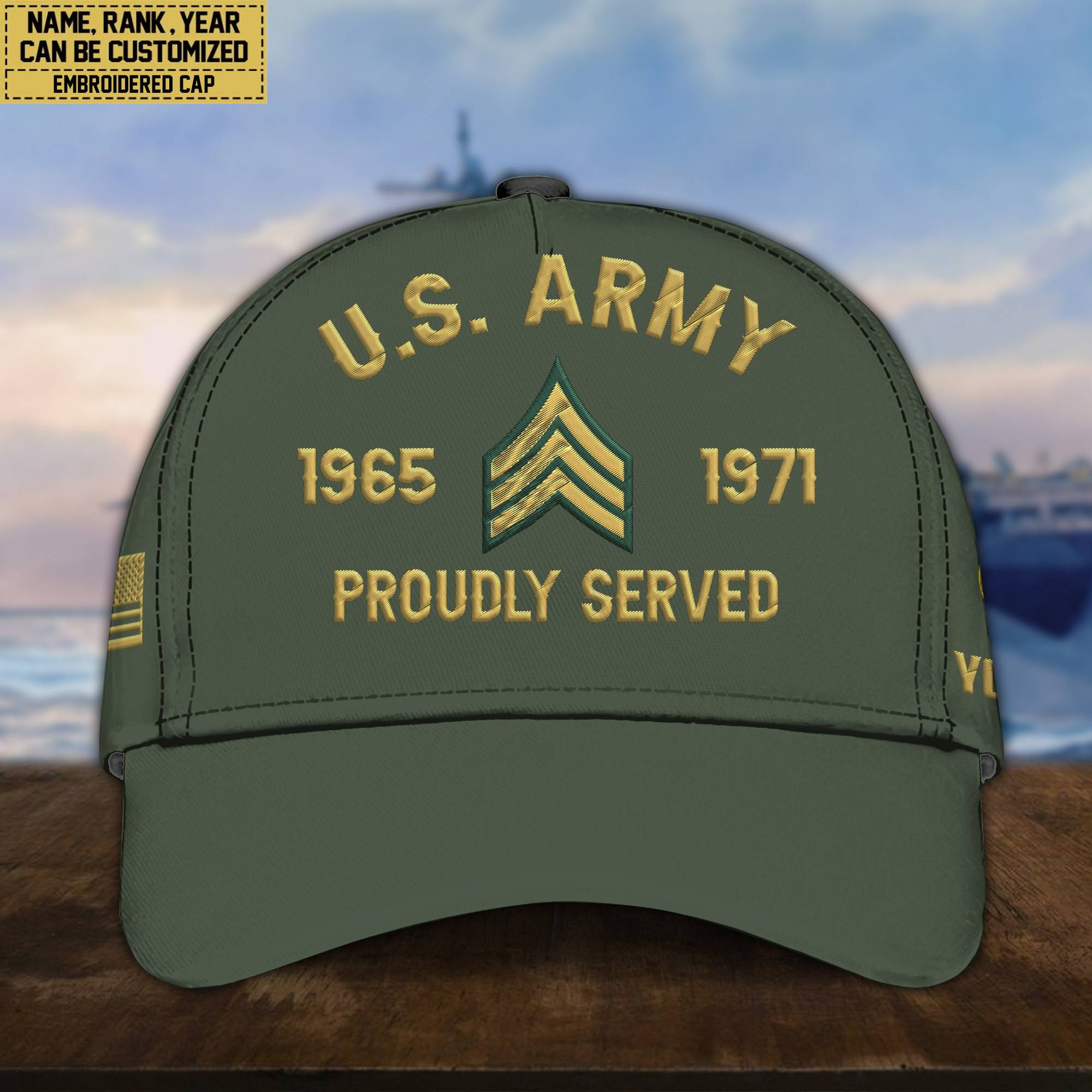 Premium Custom Name, Rank, US Army Embroidered Cap, Hat for Army Veteran, Gifts for Father’s Day, Veterans Day VPVC300501