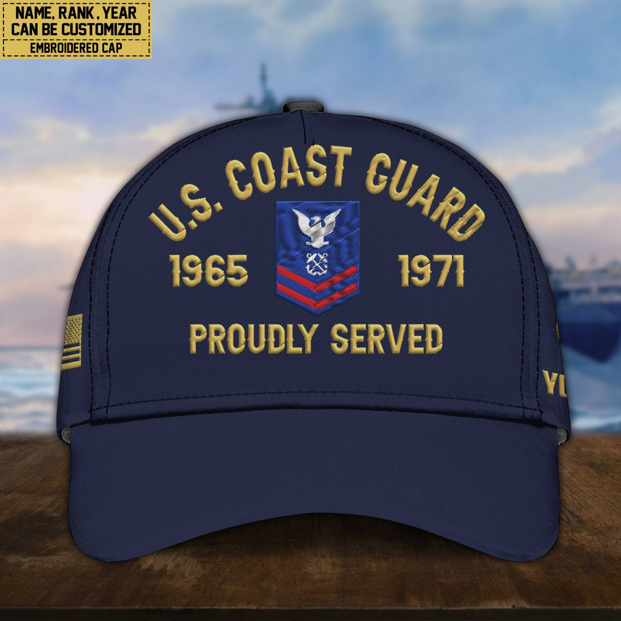 Premium Custom Name, Rank, USCG Embroidered Cap, Hat for Coast Guard Veteran, Gifts for Father’s Day, Veterans Day VPVC300505