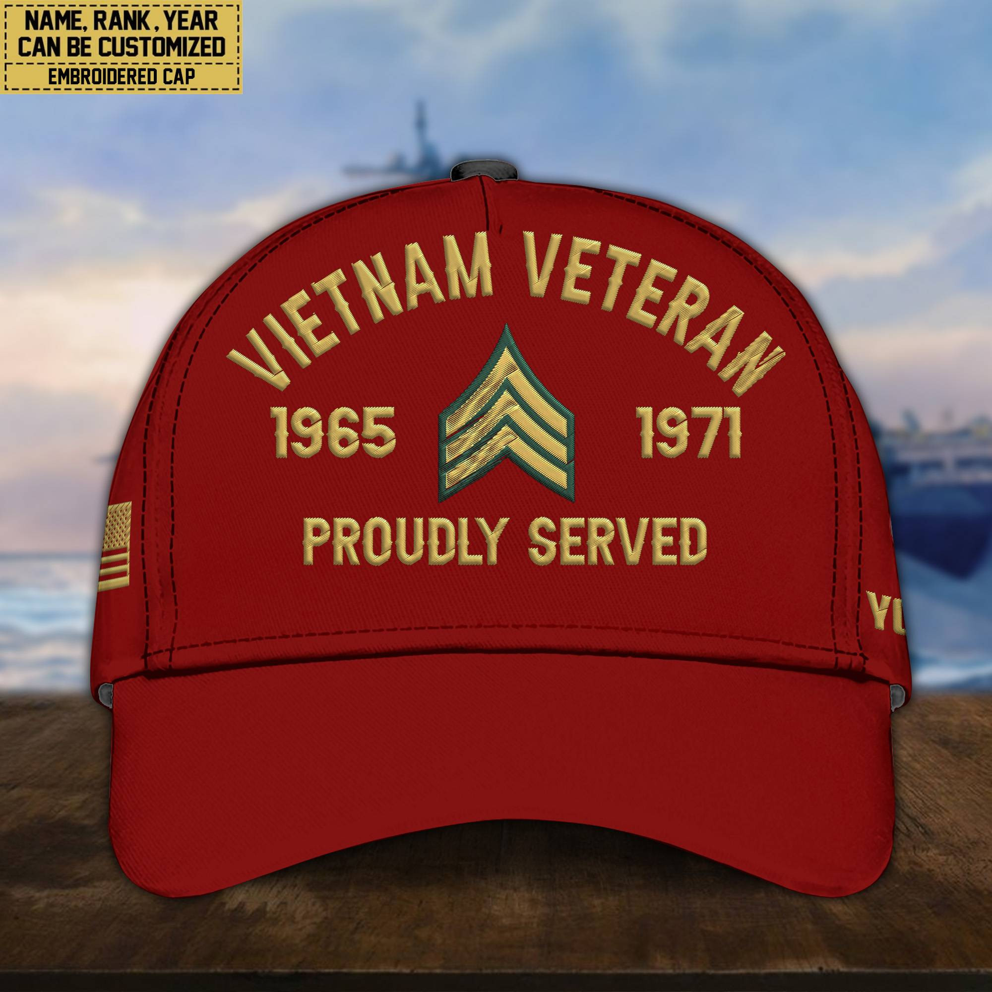 Premium Custom Name, Rank, Vietnam Veteran Embroidered Cap, Hat for Vietnam Veteran, Gifts for Father’s Day, Veterans Day VPVC300506