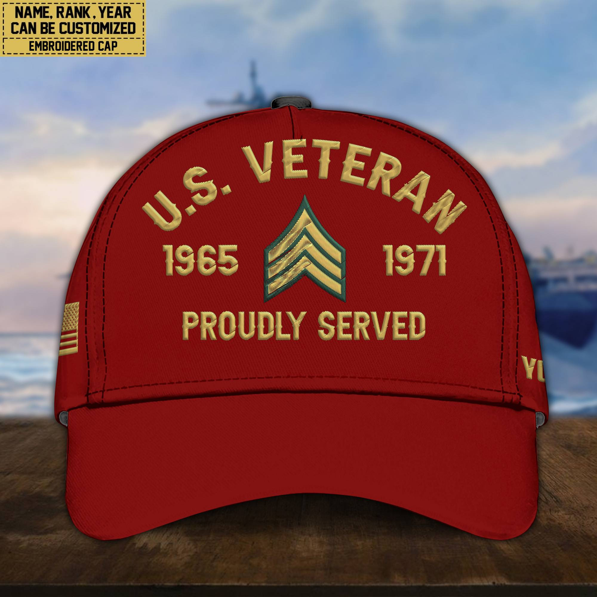 Premium Custom Name, Rank, US Veteran Embroidered Cap, Hat for US Veteran, Gifts for Father’s Day, Veterans Day VPVC300507