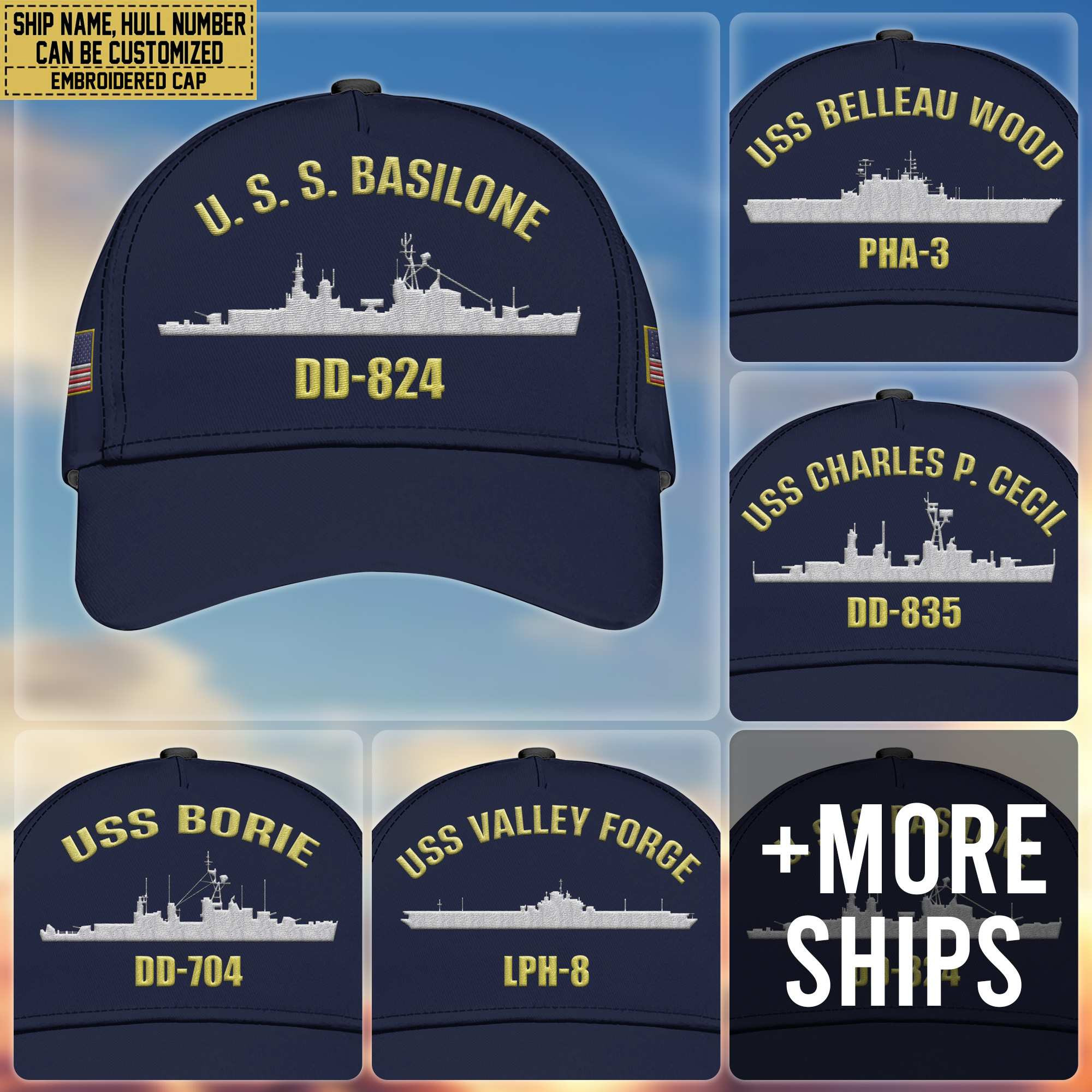 Custom US Navy Ships Embroidered Cap, Hat for US Veteran, Gifts for Father’s Day, Veterans Day VPVC300701