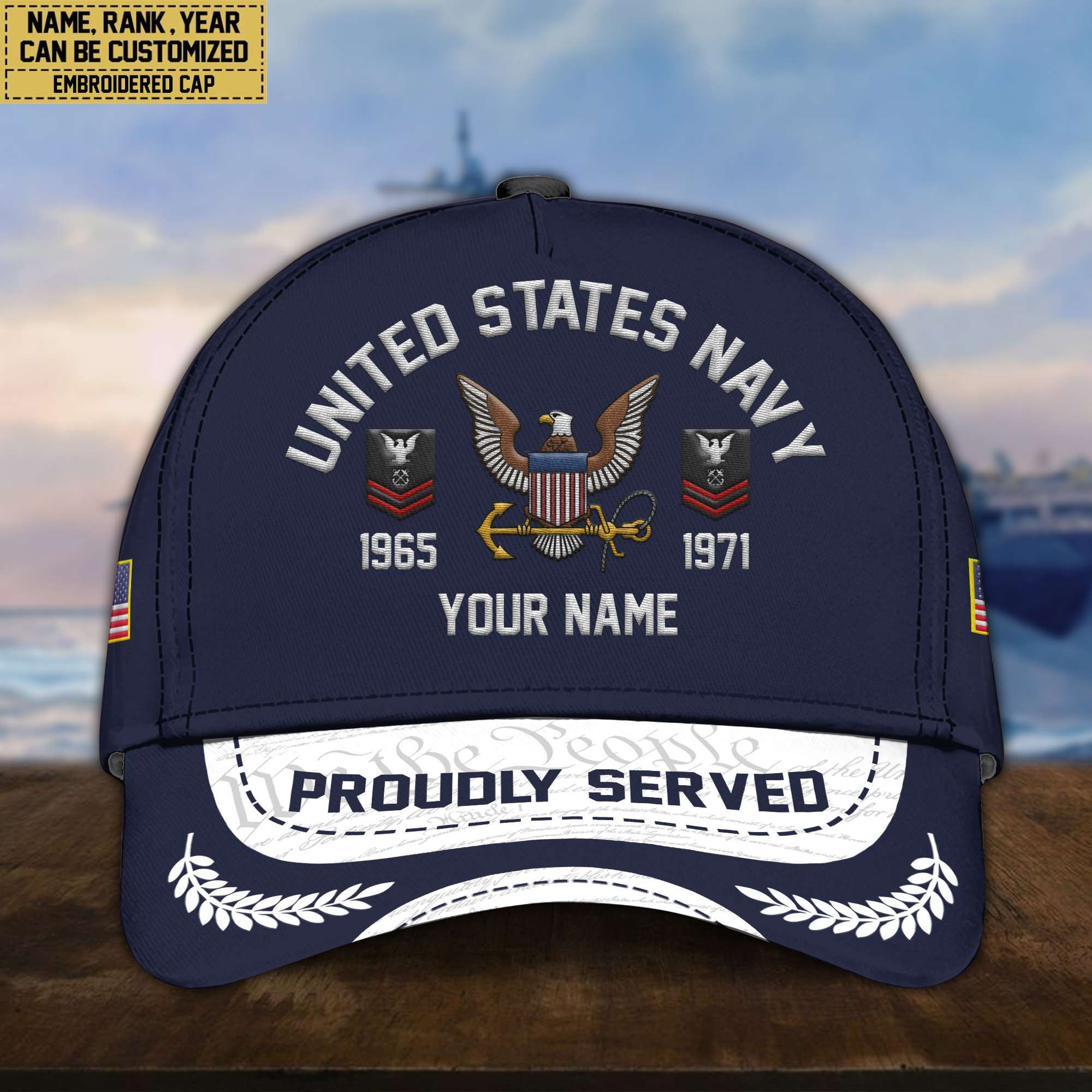 Premium Custom US Navy Embroidered Cap, Gifts for Navy Veteran, Gifts for Father’s Day, Veterans Day VPVC300602