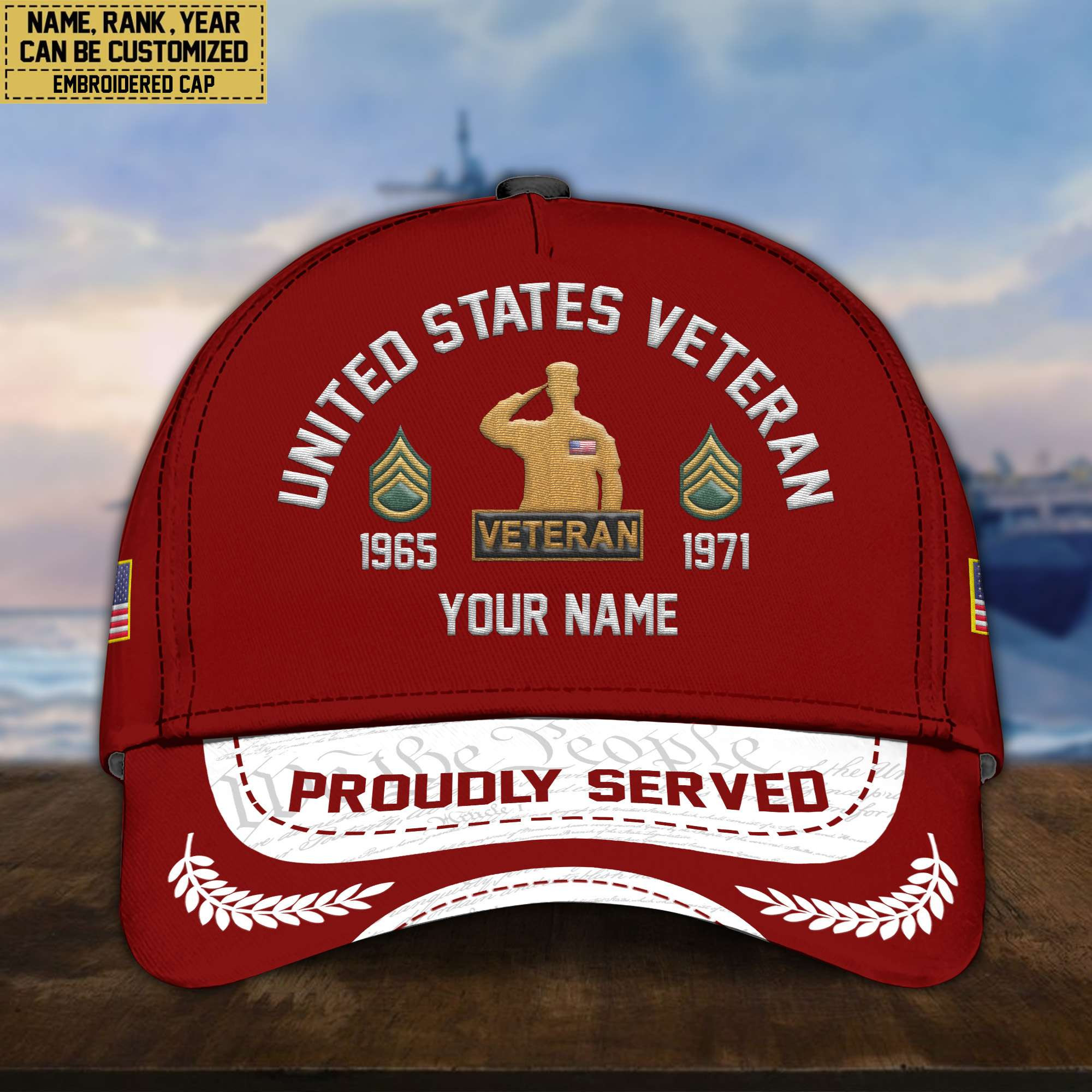 Premium Custom US Veteran Embroidered Cap, Gifts for US Veteran, Gifts for Father’s Day, Veterans Day VPVC300607