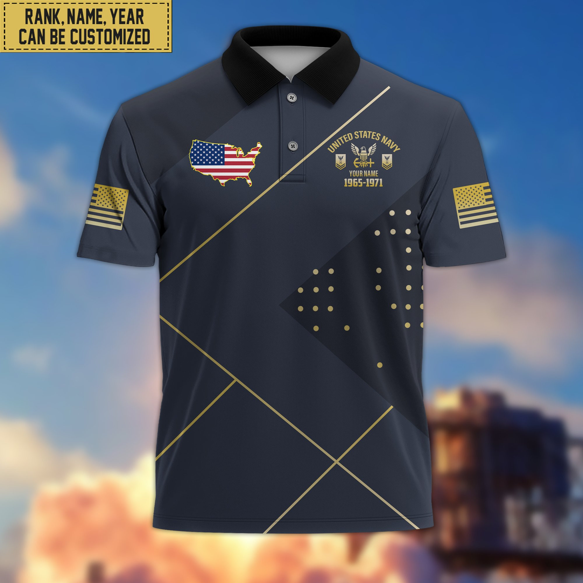 Premium Custom Name, Rank US Navy Polo Shirt, Gifts for Navy Veteran VPVC202002