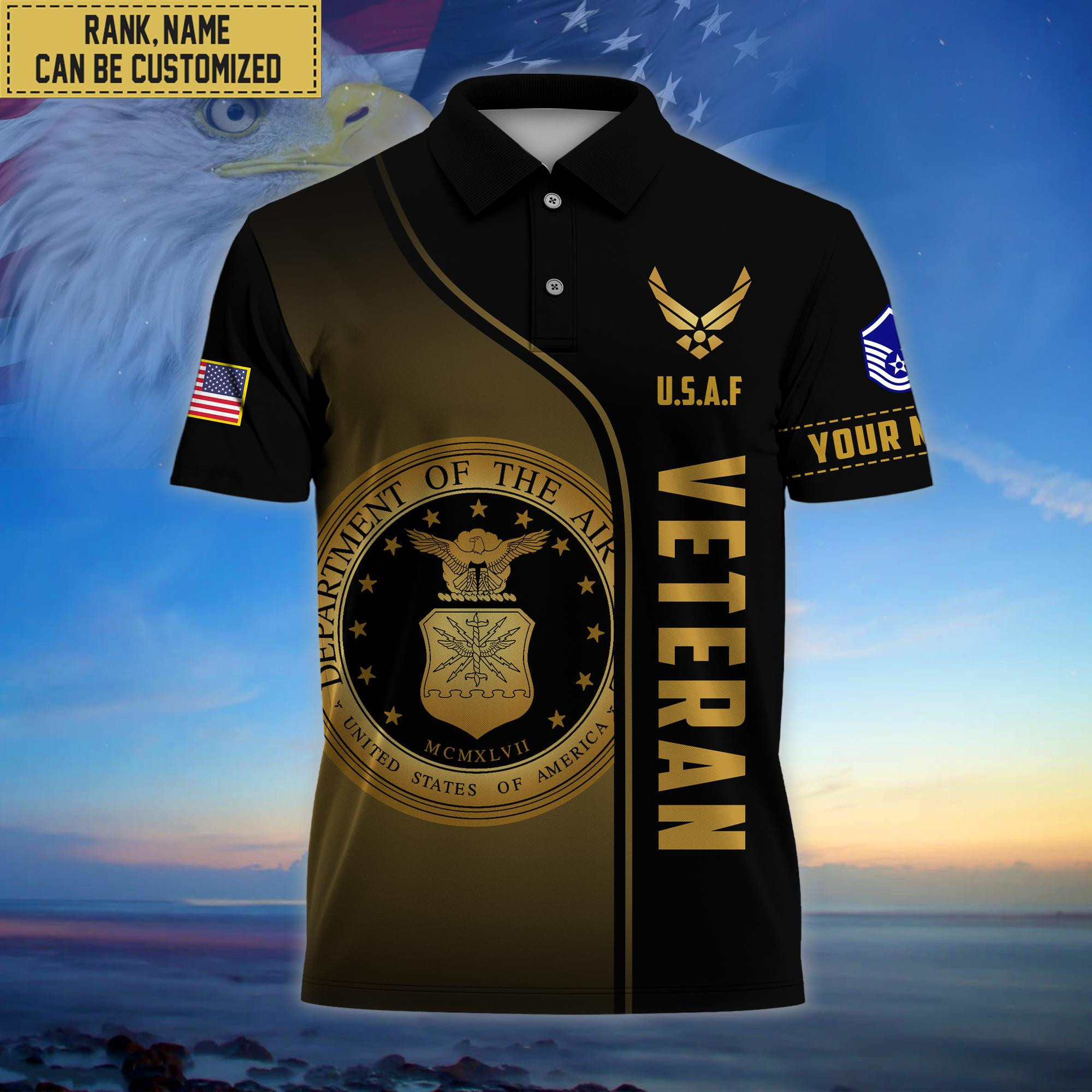 Premium Custom USAF Polo Shirt, Gifts for Air Foce Veteran, Gifts For Dad, For Husband VPVC202204