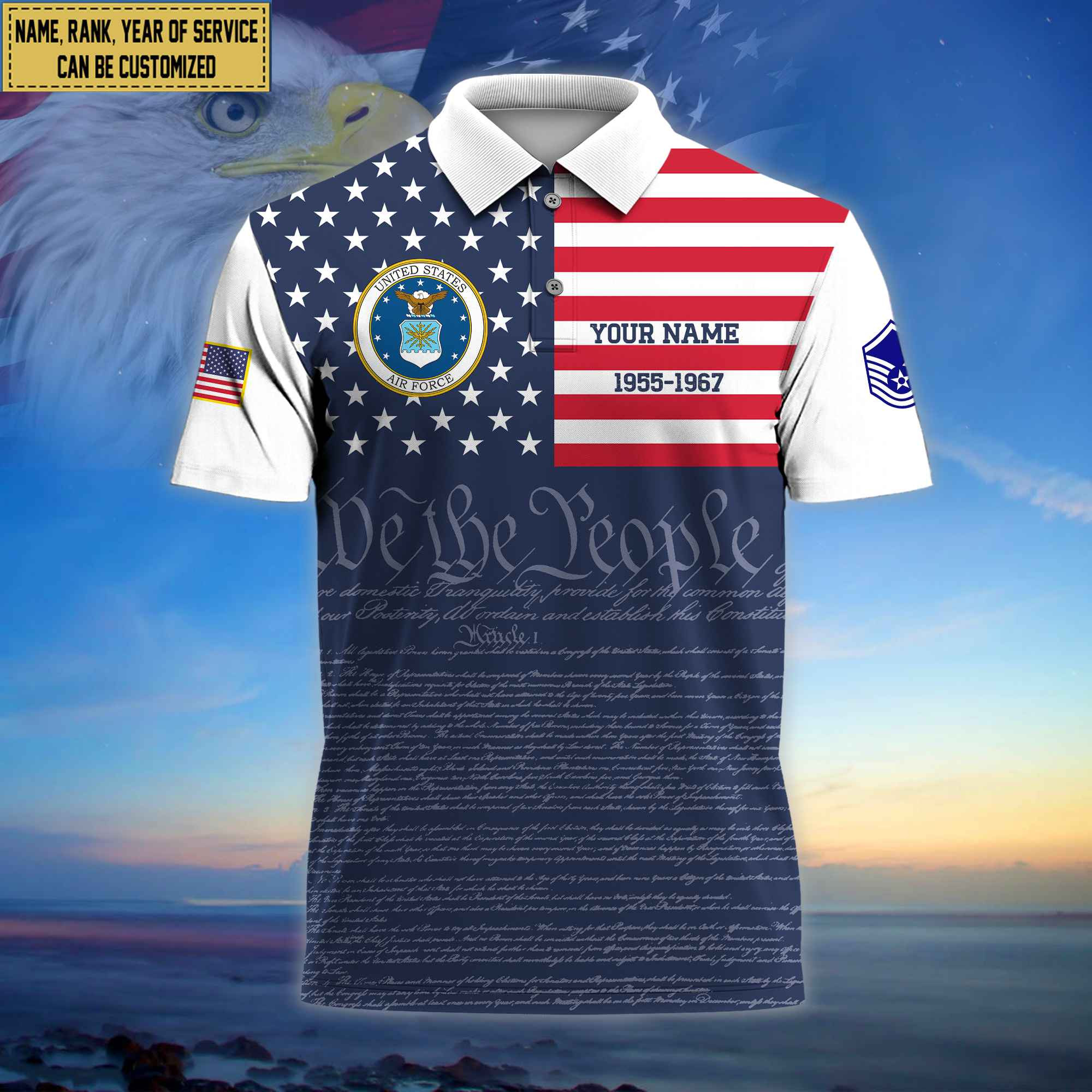 Premium Custom Name, Rank USAF Polo Shirt, Gifts for Air Foce Veteran VPVC202304