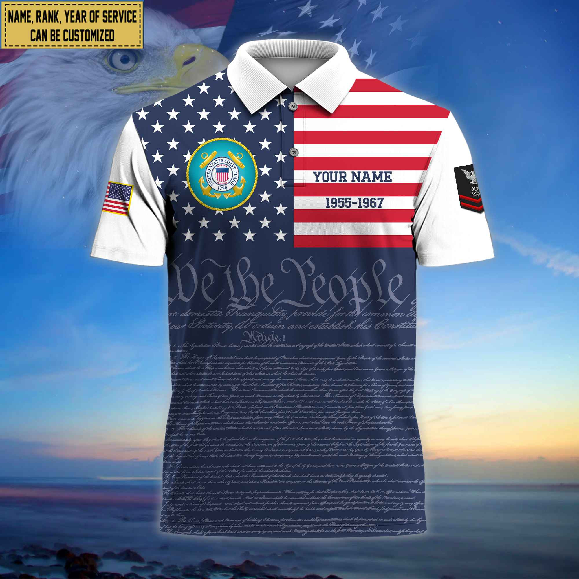 Premium Custom Name, Rank USCG Polo Shirt, Gifts for Coast Guard Veteran VPVC202305