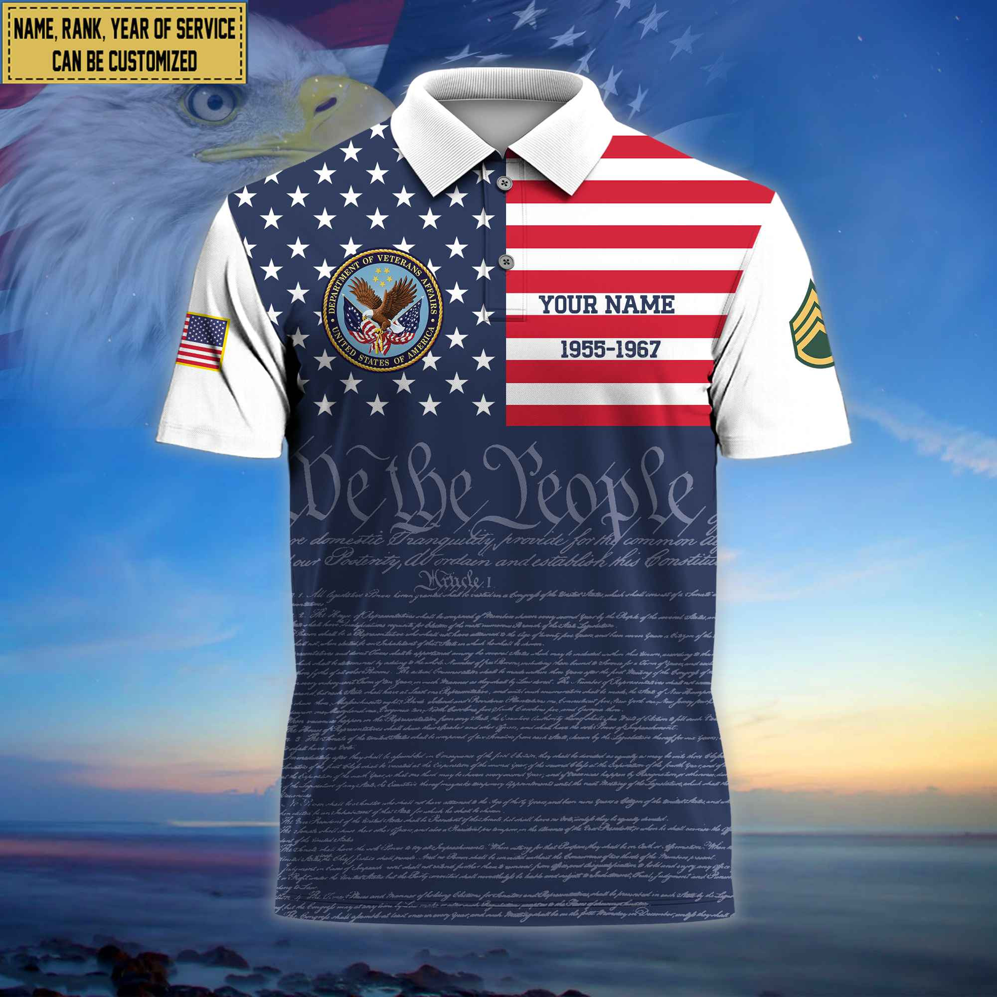 Premium Custom Name, Rank US Veteran Polo Shirt, Gifts for US Veteran VPVC202307
