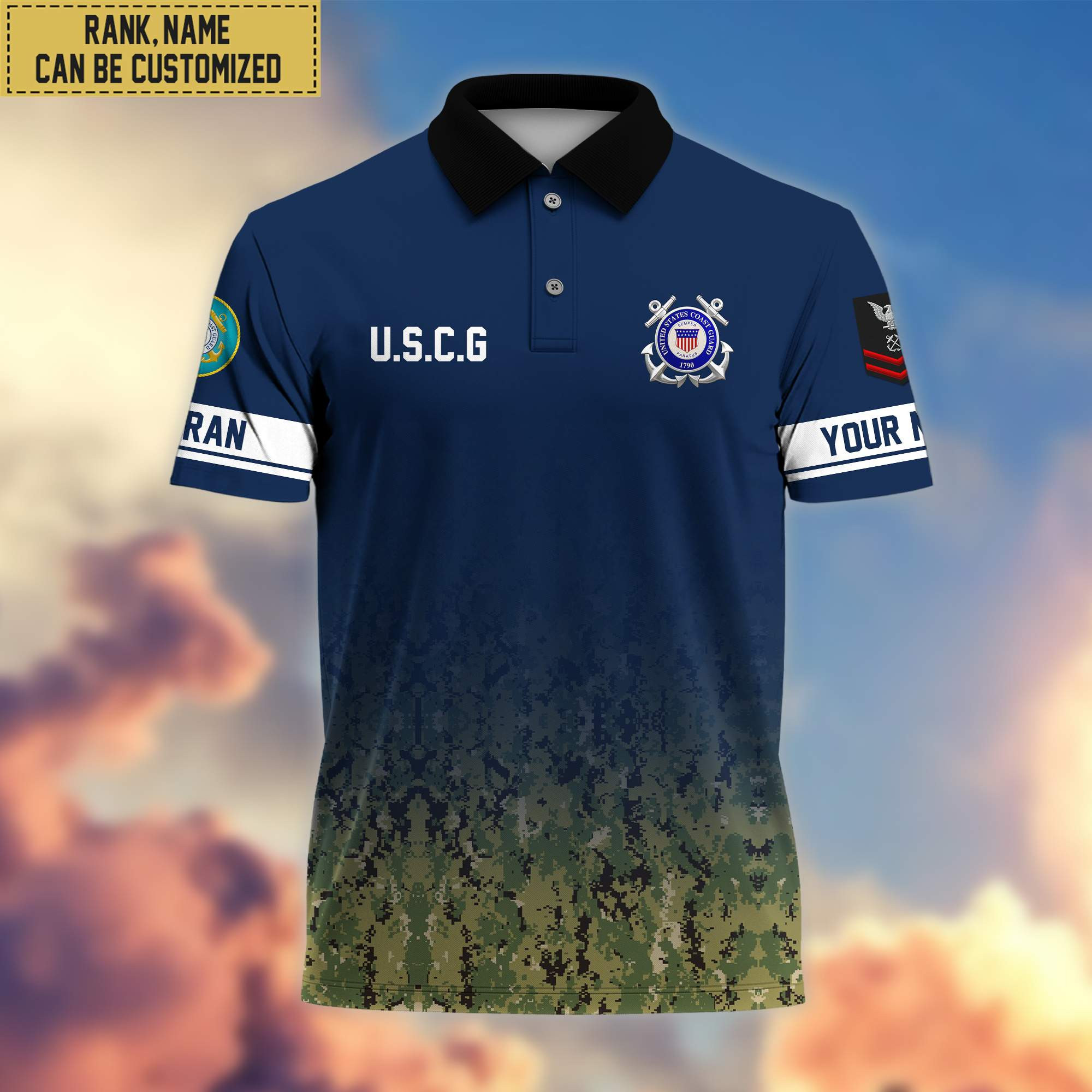 Premium Custom Name, Rank USCG Polo Shirt, Gifts for Coast Guard Veteran VPVC202605