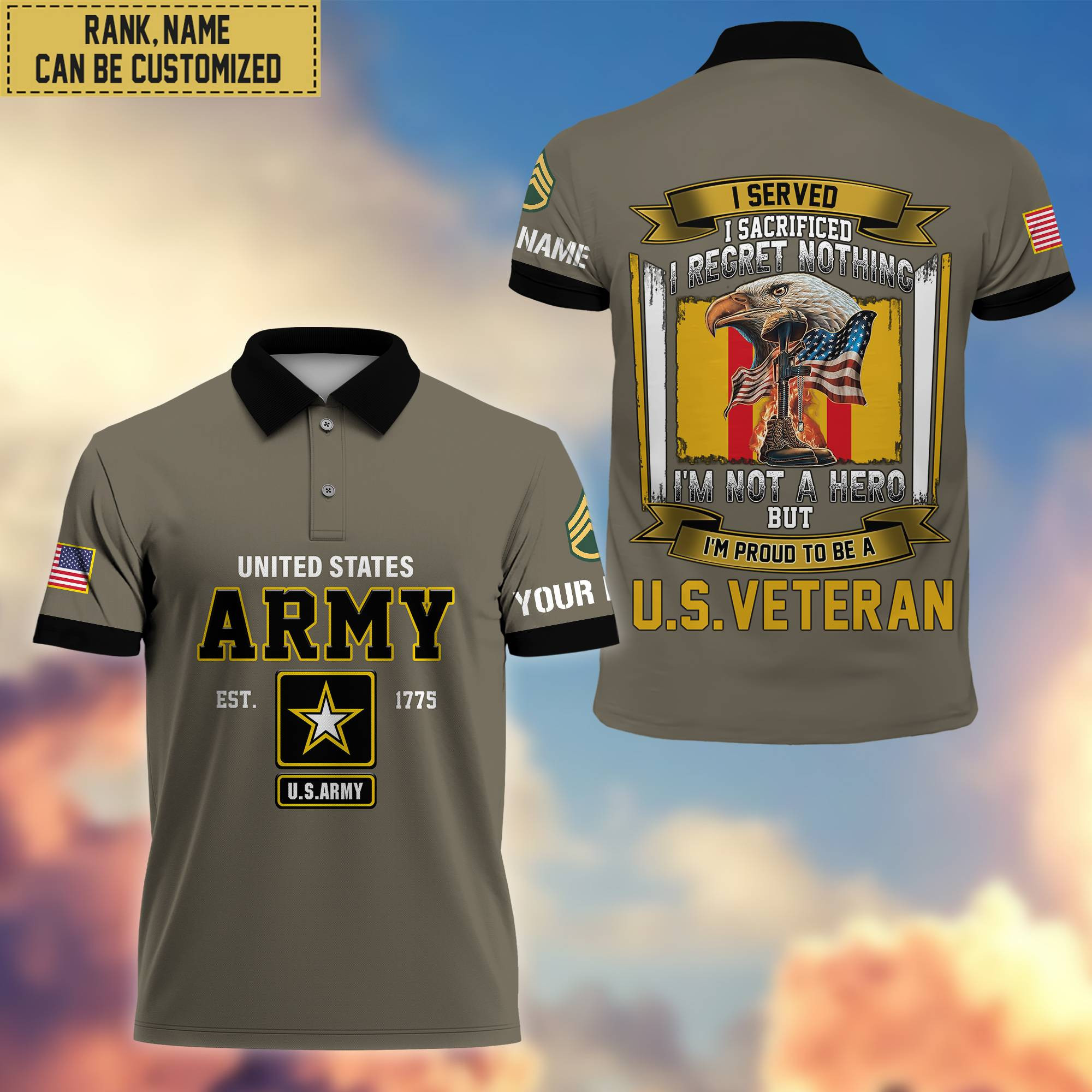 Premium Custom US Army Polo Shirt, Gifts For Veterans Day, Father’s Day, Gifts for Army Veteran VPVC202801