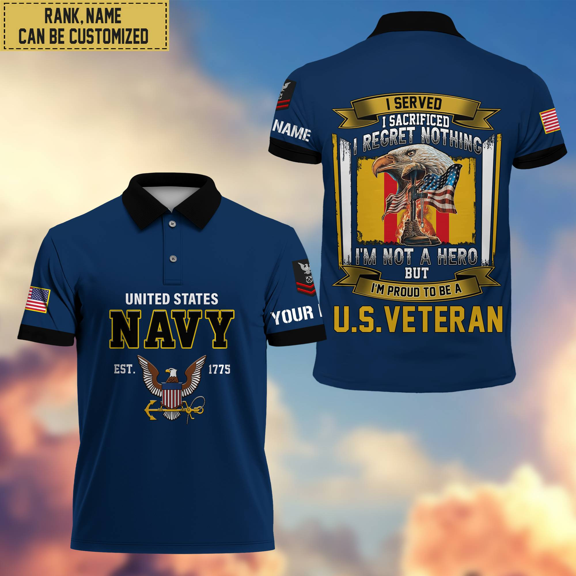 Premium Custom US Navy Polo Shirt, Gifts For Veterans Day, Father’s Day, Gifts for Navy Veteran VPVC202802