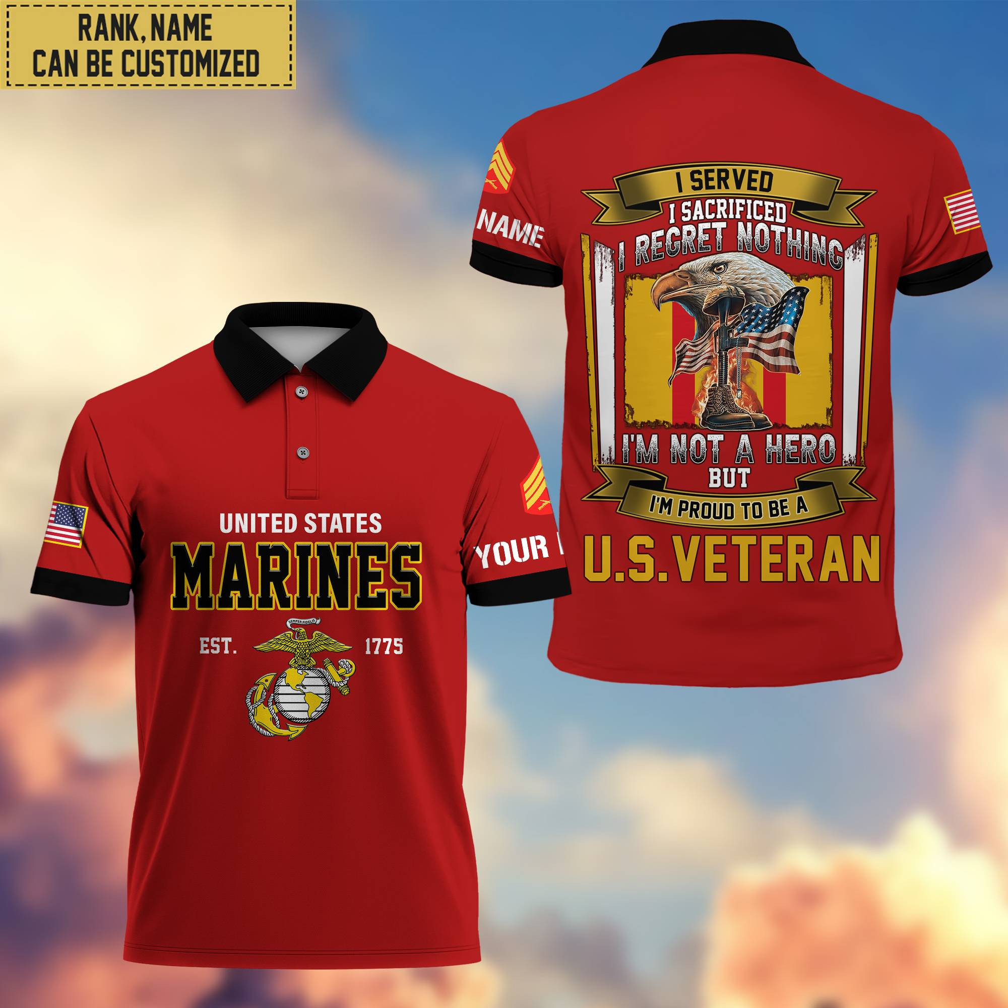 Premium Custom USMC Polo Shirt, Gifts For Veterans Day, Father’s Day, Gifts for Marine Veteran VPVC202803