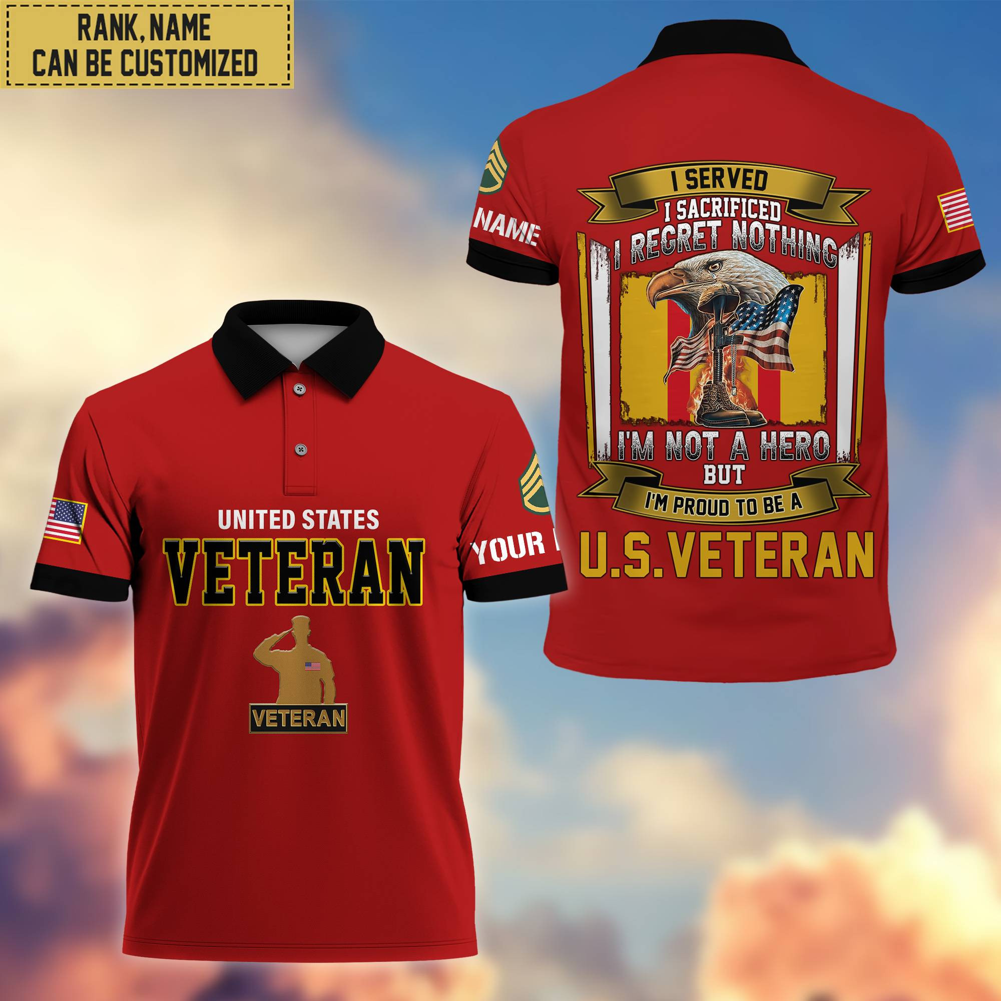 Premium Custom US Veteran Polo Shirt, Gifts For Veterans Day, Father’s Day, Gifts for US Veteran VPVC202807