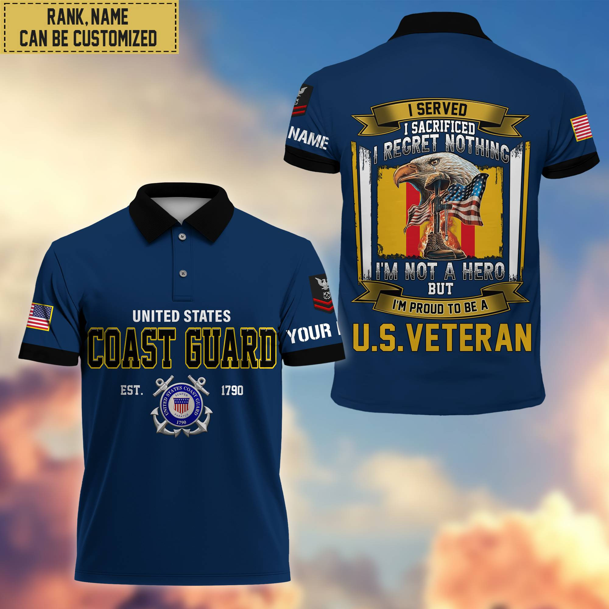 Premium Custom USCG Polo Shirt, Gifts For Veterans Day, Father’s Day, Gifts for Coast Guard Veteran VPVC202805