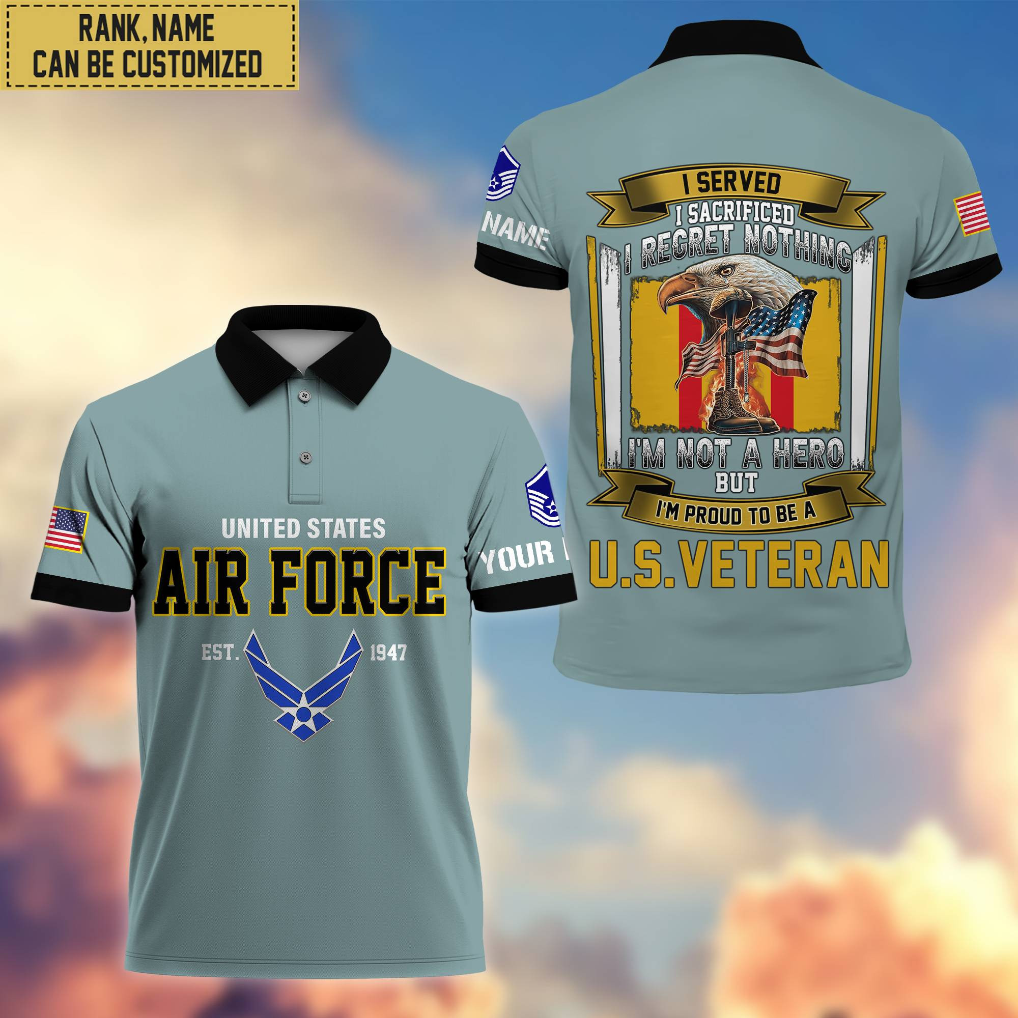 Premium Custom USAF Polo Shirt, Gifts For Veterans Day, Father’s Day, Gifts for Air Foce Veteran VPVC202804